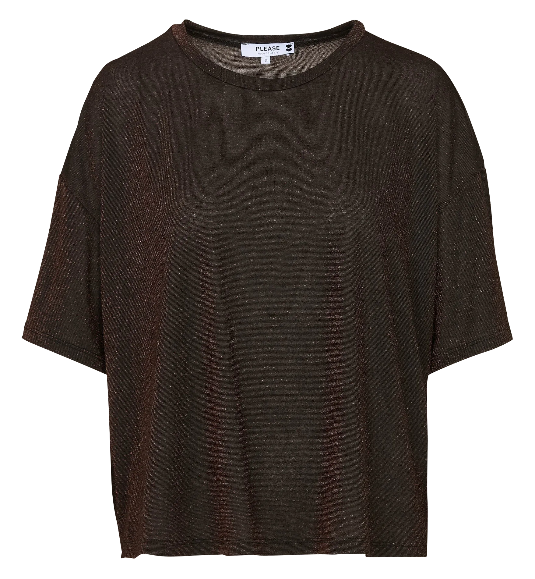 Locker geschnittenes, fließendes Pailletten-T-Shirt Braun