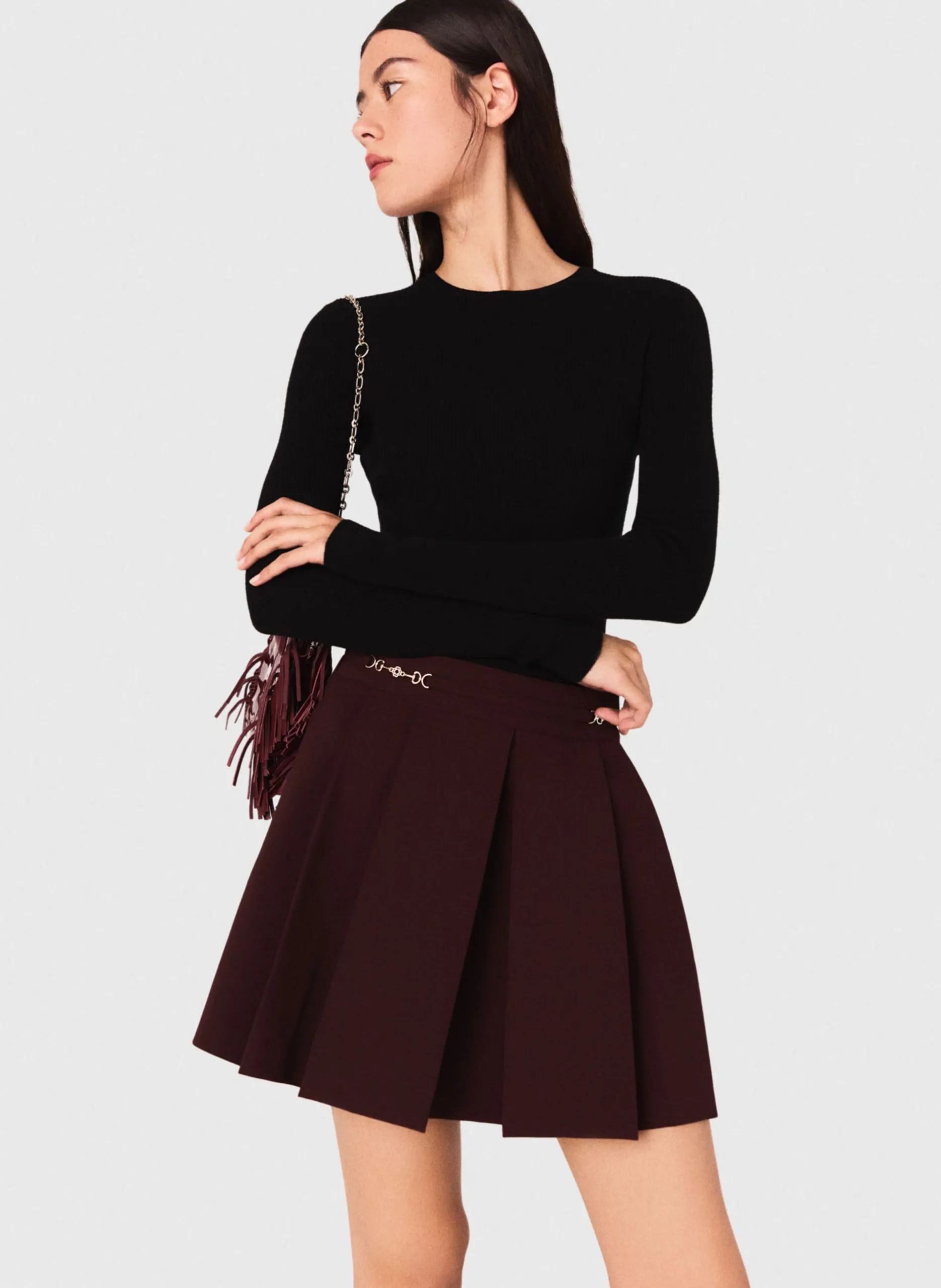 Kurzer plissierter Rock aus Wollmischung Rot