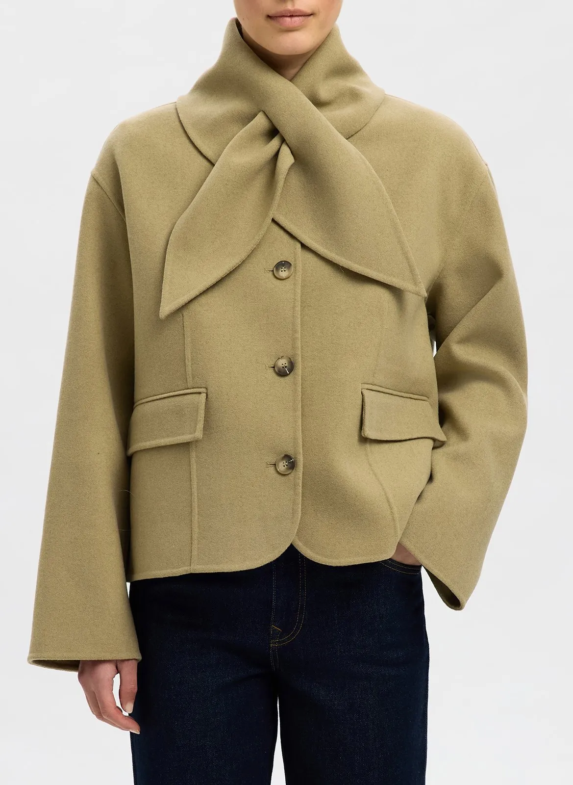 Jacke mit Schal aus Wollmischung Grun JULA