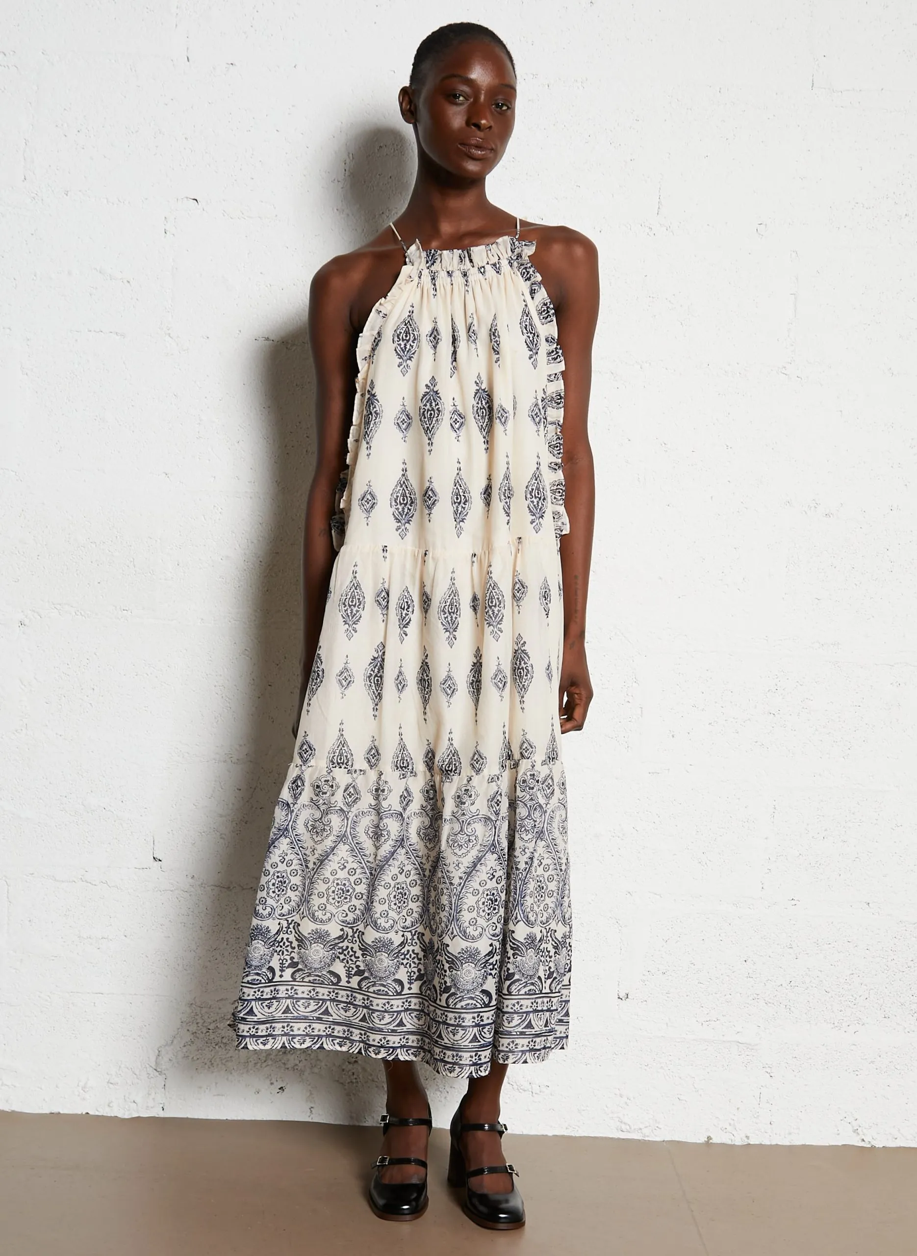 Rosevil - Weites, bedrucktes Midikleid Blau ROSELINE