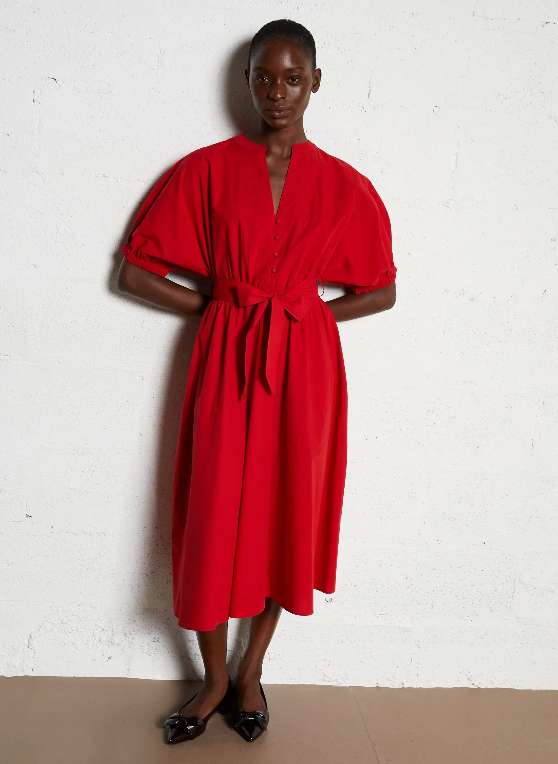 Tailliertes Maxikleid aus Baumwolle Rot CORDELIA