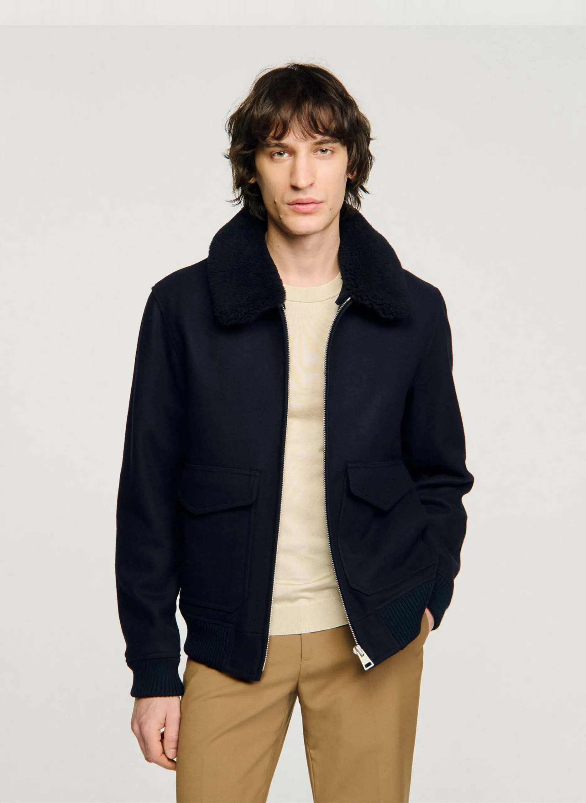 Teddy mit Rundhalsausschnitt aus Wollmix Blau