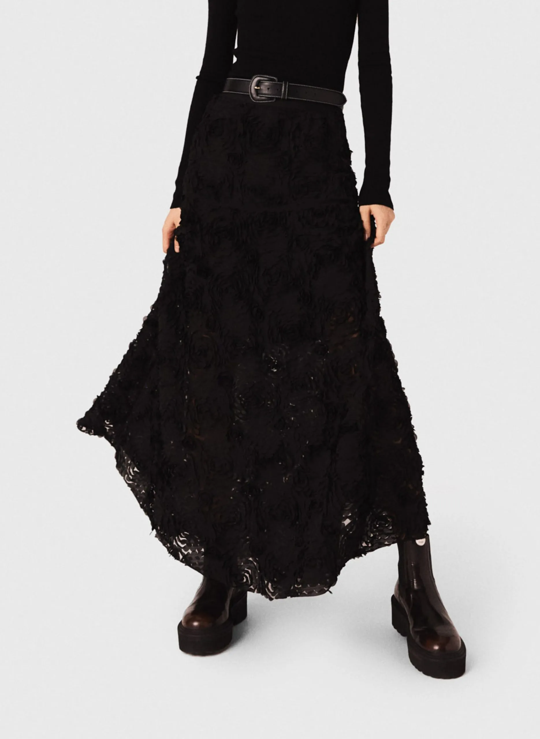 Langer, bestickter Rock Schwarz