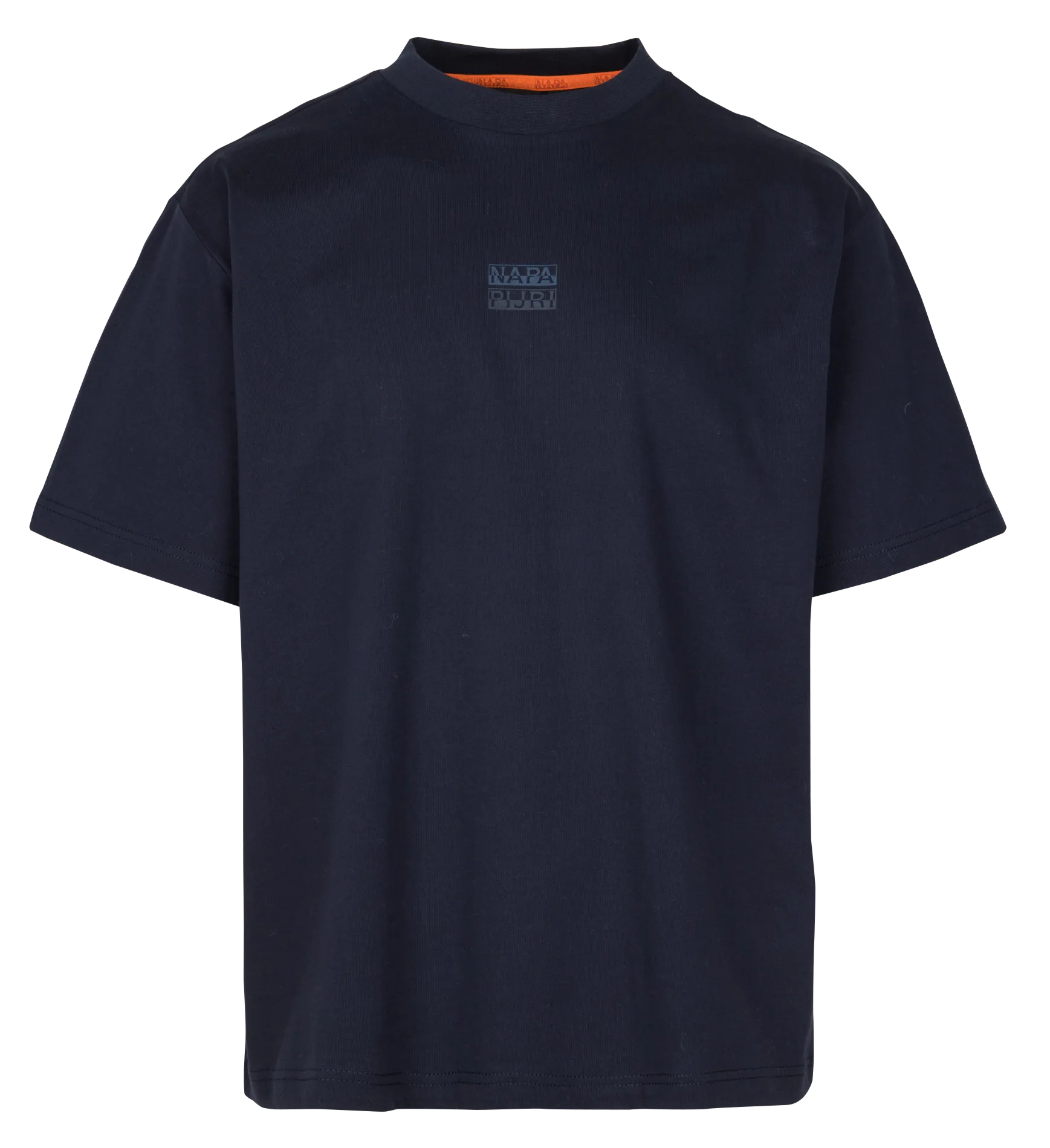 Weites Rundhals-T-Shirt aus bedruckter Baumwolle Blau S-ELEVATED