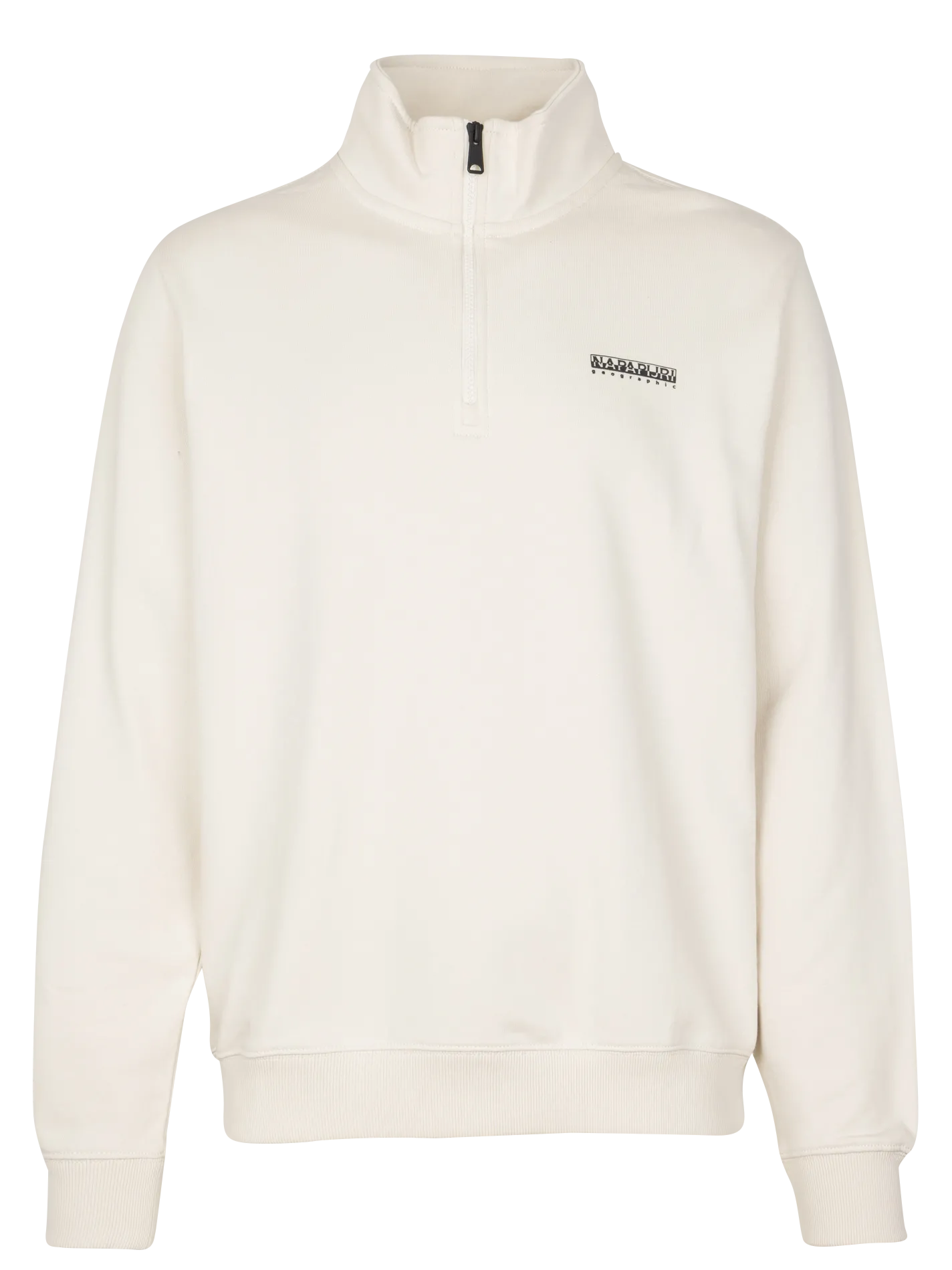 Gerader Sweatshirt mit Stehkragen aus Baumwolle Beige B-SMALL