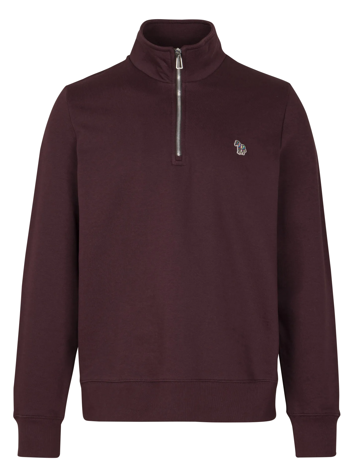 Gerader Sweatshirt mit Stehkragen, Reißverschluss und Stickerei. Rot