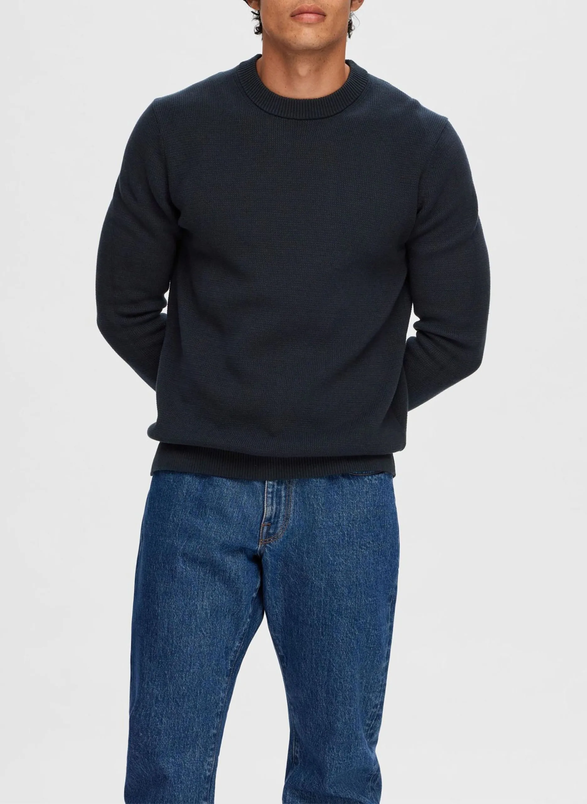 Gerade geschnittener Rundhalspullover aus Bio-Baumwolle Blau DANE