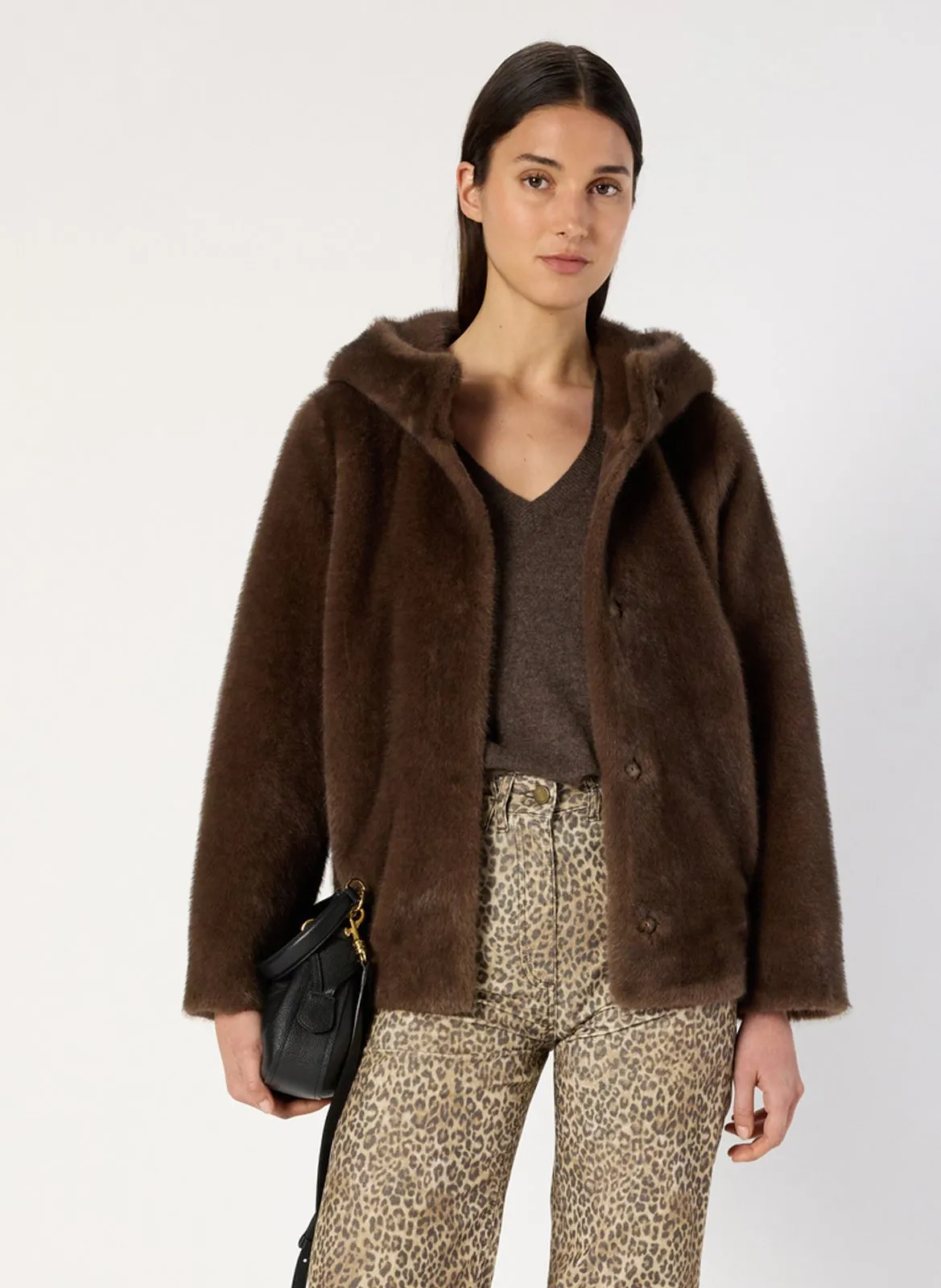 Kunstpelzjacke mit Kapuze Braun MORGANE