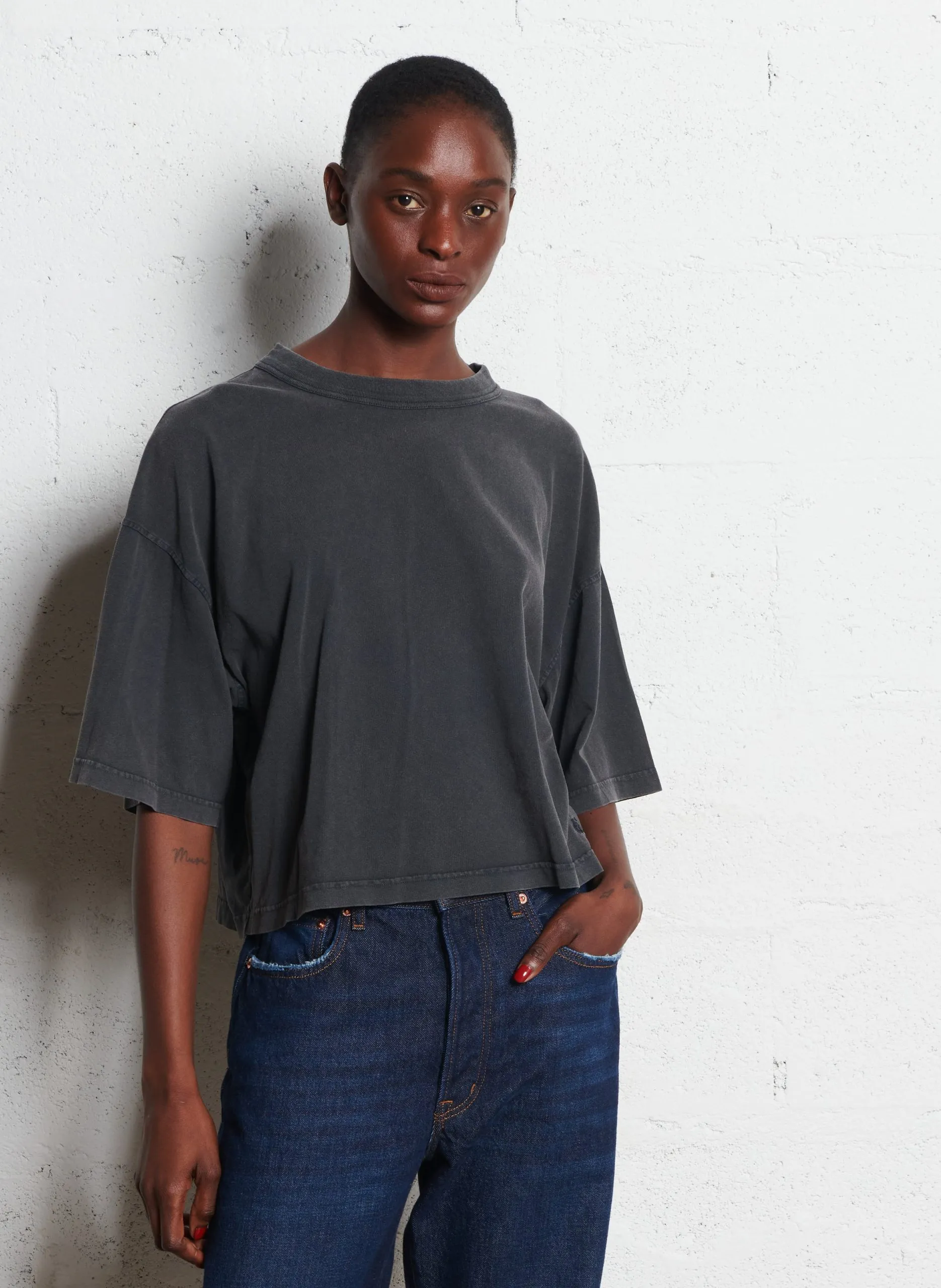 T-Shirt mit Rundhalsausschnitt aus Baumwolle Schwarz VOSS