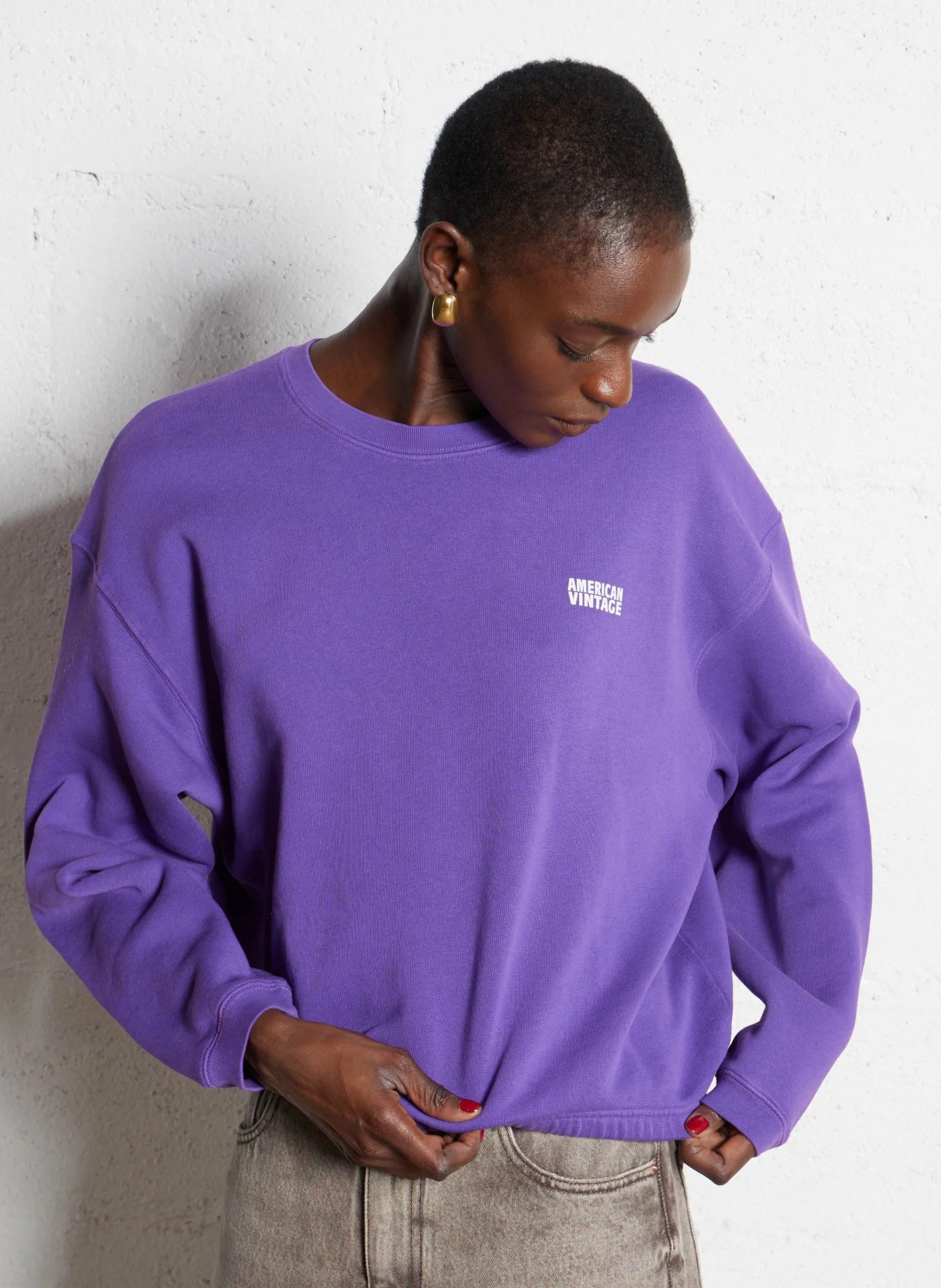 Kurzes Sweatshirt aus Baumwoll-Mix mit Rundhalsausschnitt Violett IZUBIRD