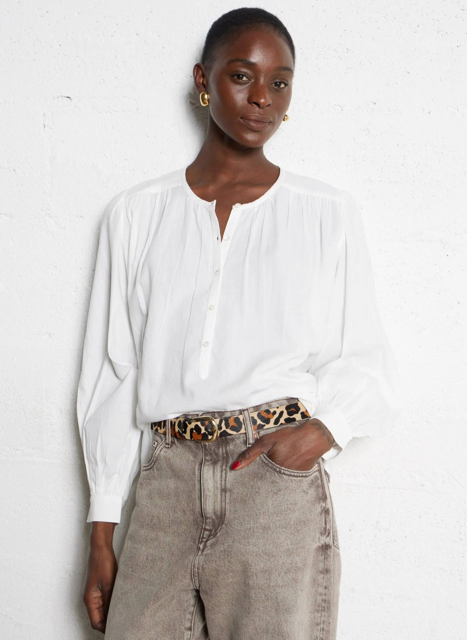 Baumwollbluse mit Rundhalsausschnitt Weiss ROXANE