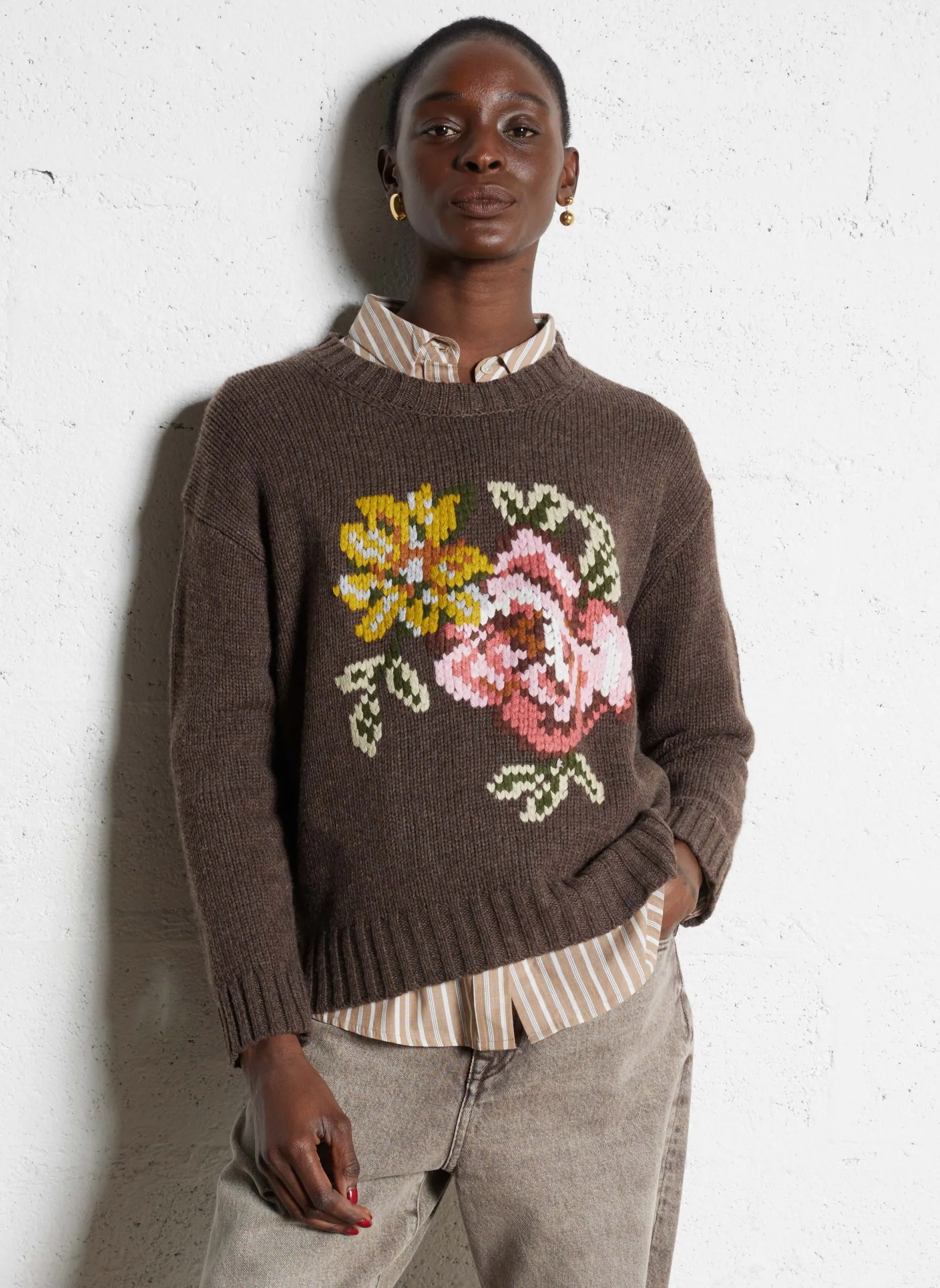 Oversize-Pullover aus Wollmix Braun LEANDRE