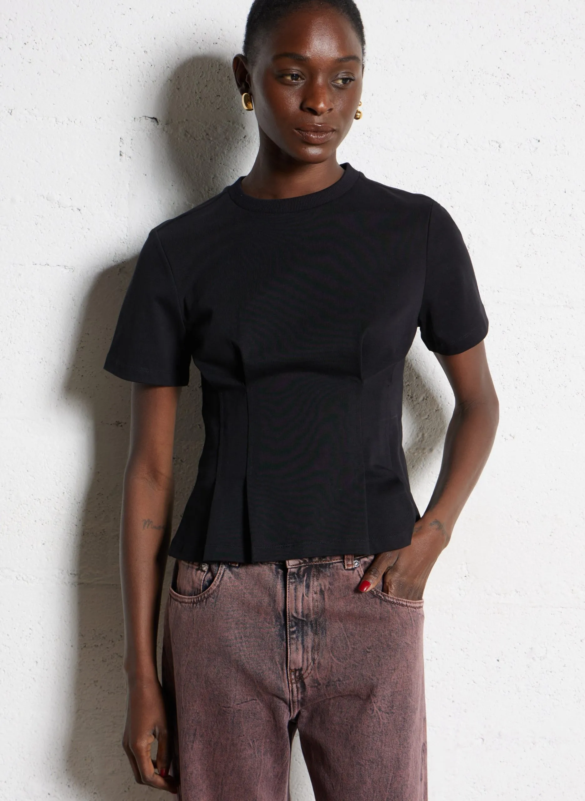 Baumwoll-Pullover mit Rundhalsausschnitt Schwarz TEDWINA