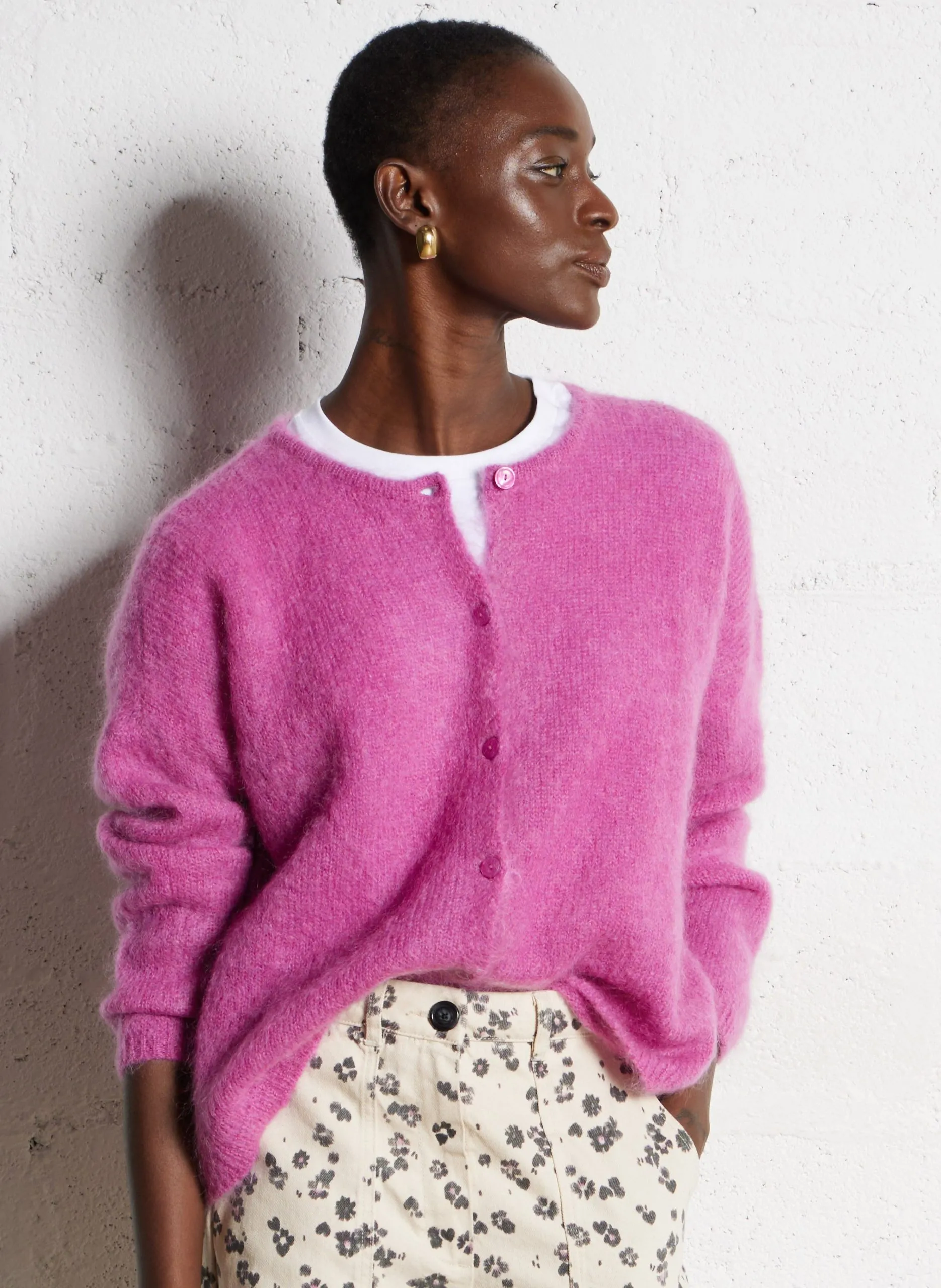 Strickjacke aus Woll-Mix mit Rundhalsausschnitt Rosa BEA