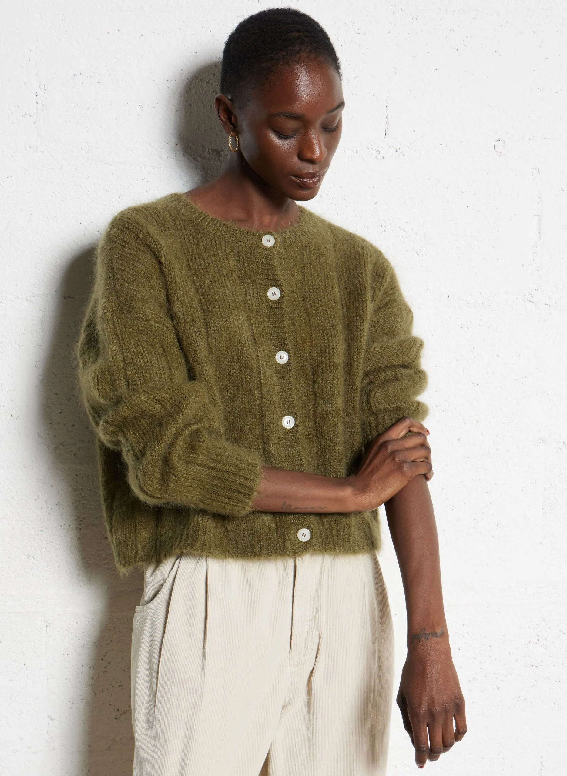 Flauschige weite Wollmischweste Grun CHOUETTE