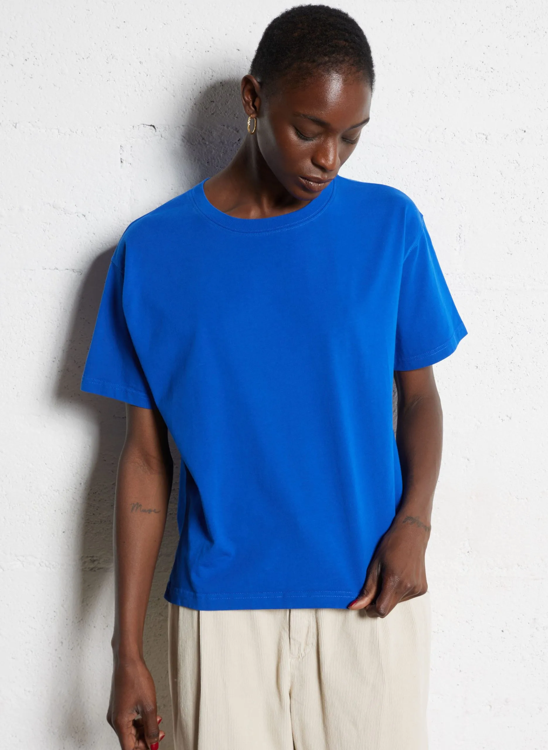 Baumwoll-T-Shirt mit Rundhalsausschnitt Blau FIZVALLEY