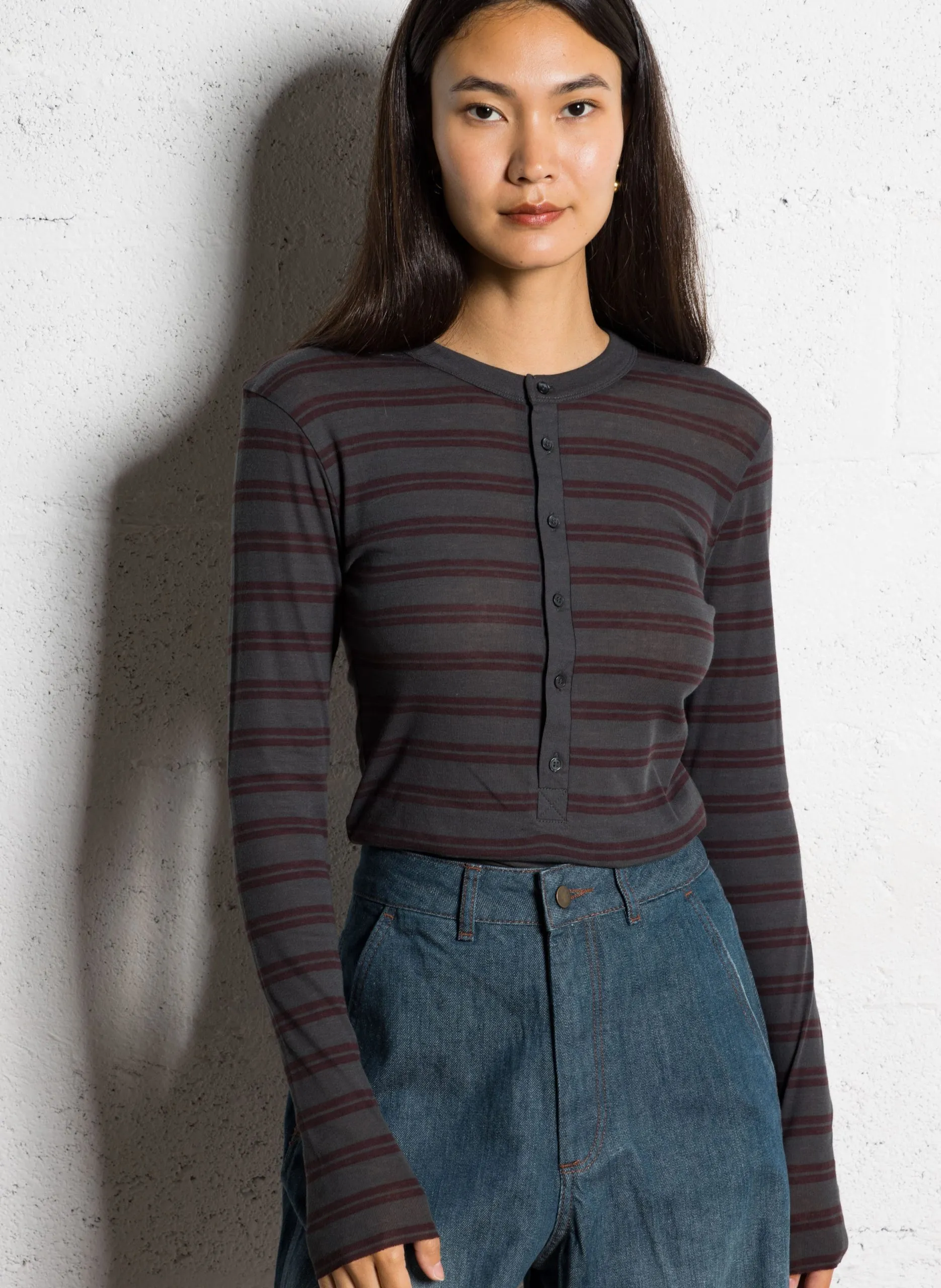 Gestreiftes Baumwoll-T-Shirt Pflaume GAELLE