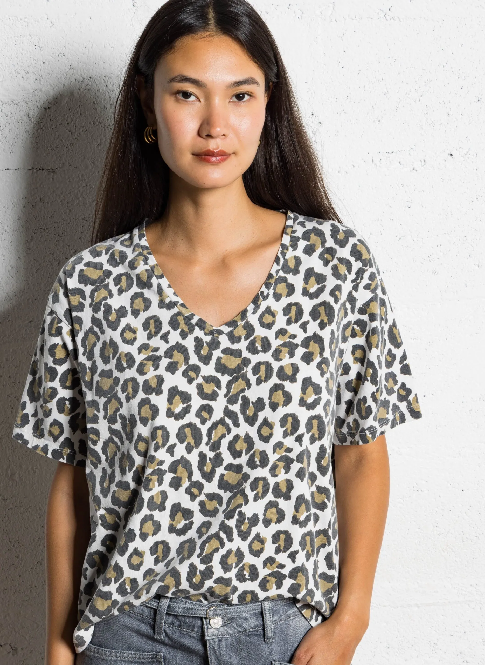 Baumwoll-T-Shirt mit U-Boot-Ausschnitt Schwarz CATLYN