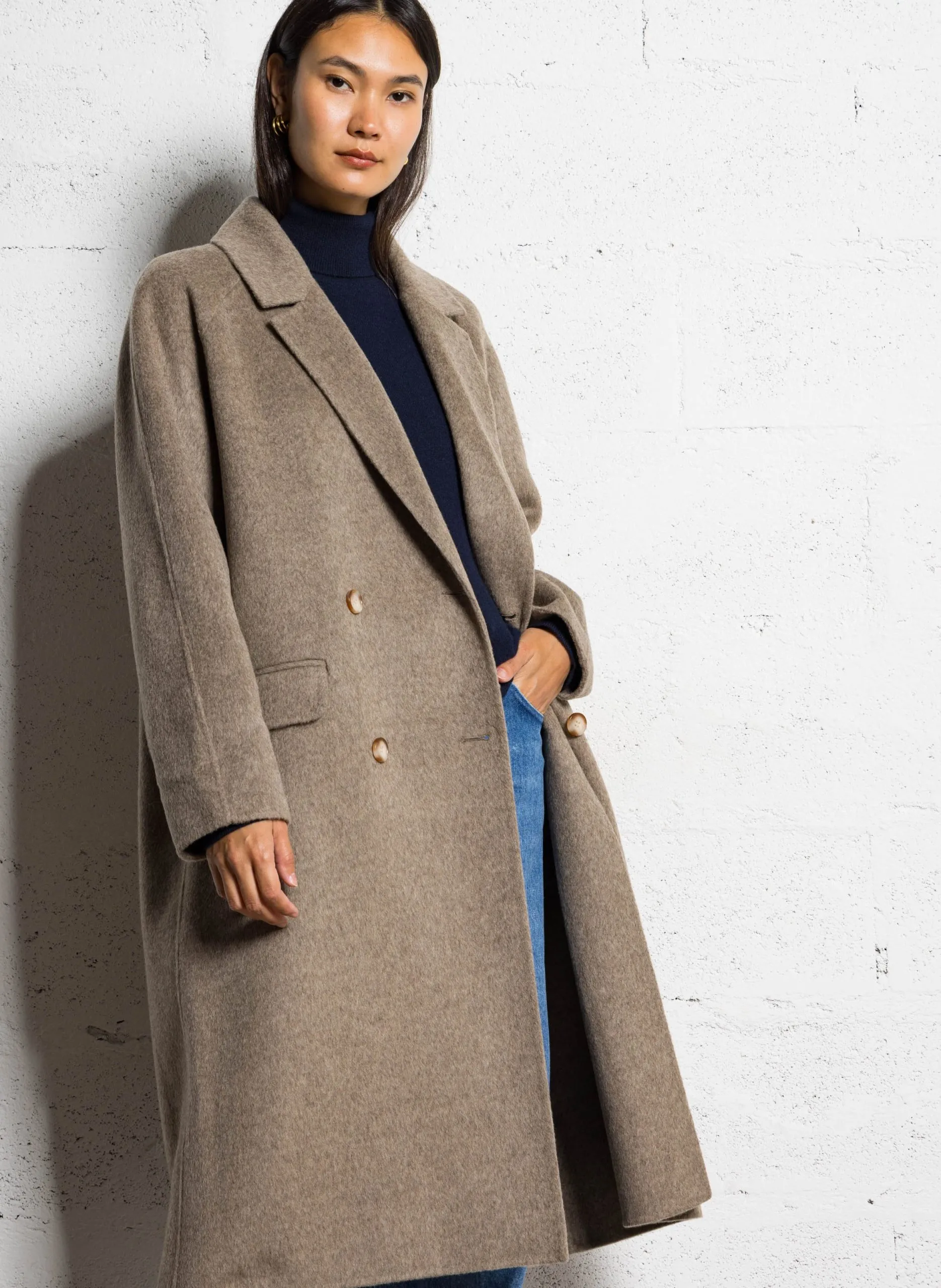 Algon - Oversize-Wollmantel Beige YAMA