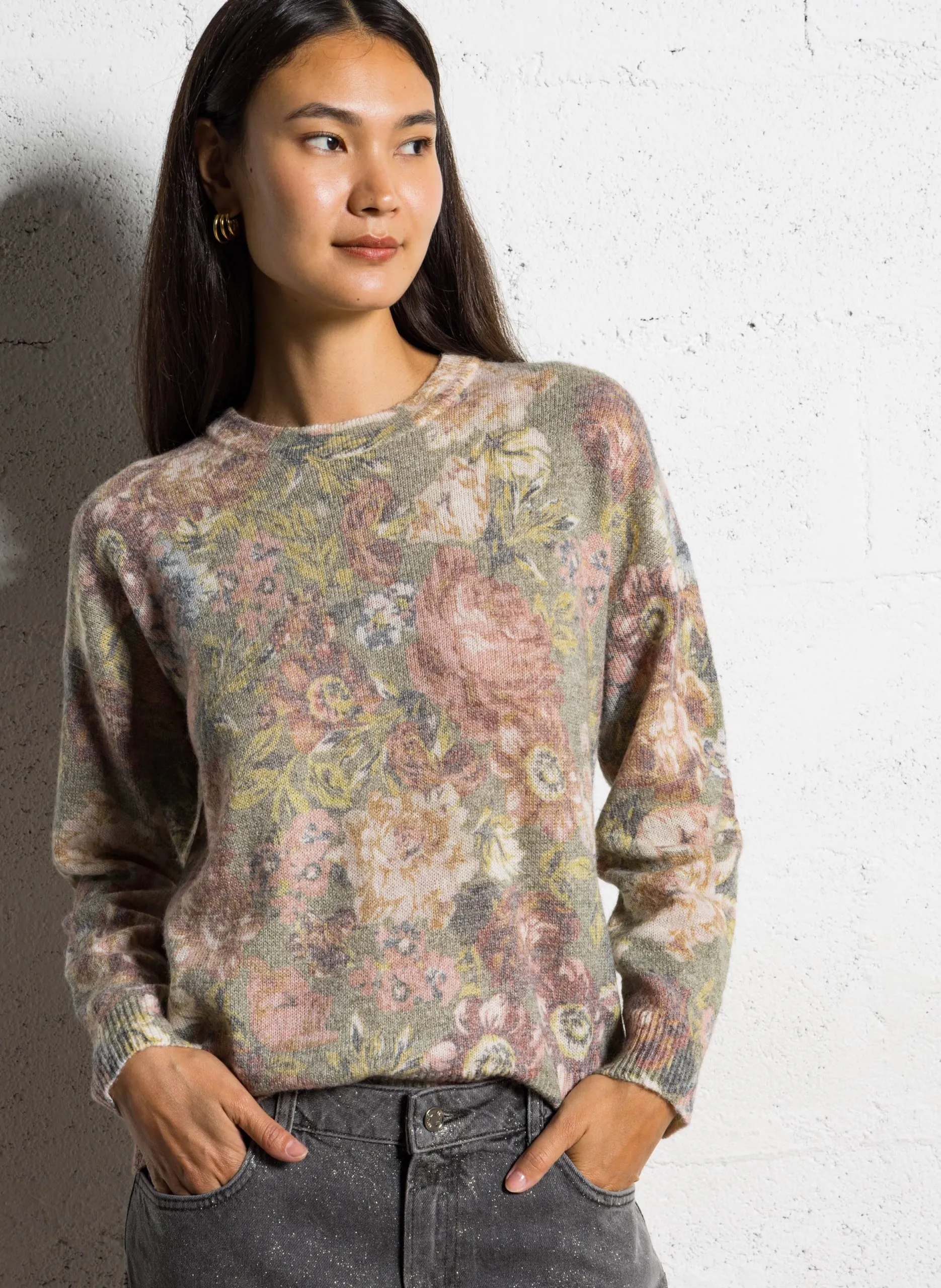 Gerade geschnittener Pullover aus Wollmix mit Rundhalsausschnitt Mehrfarbig