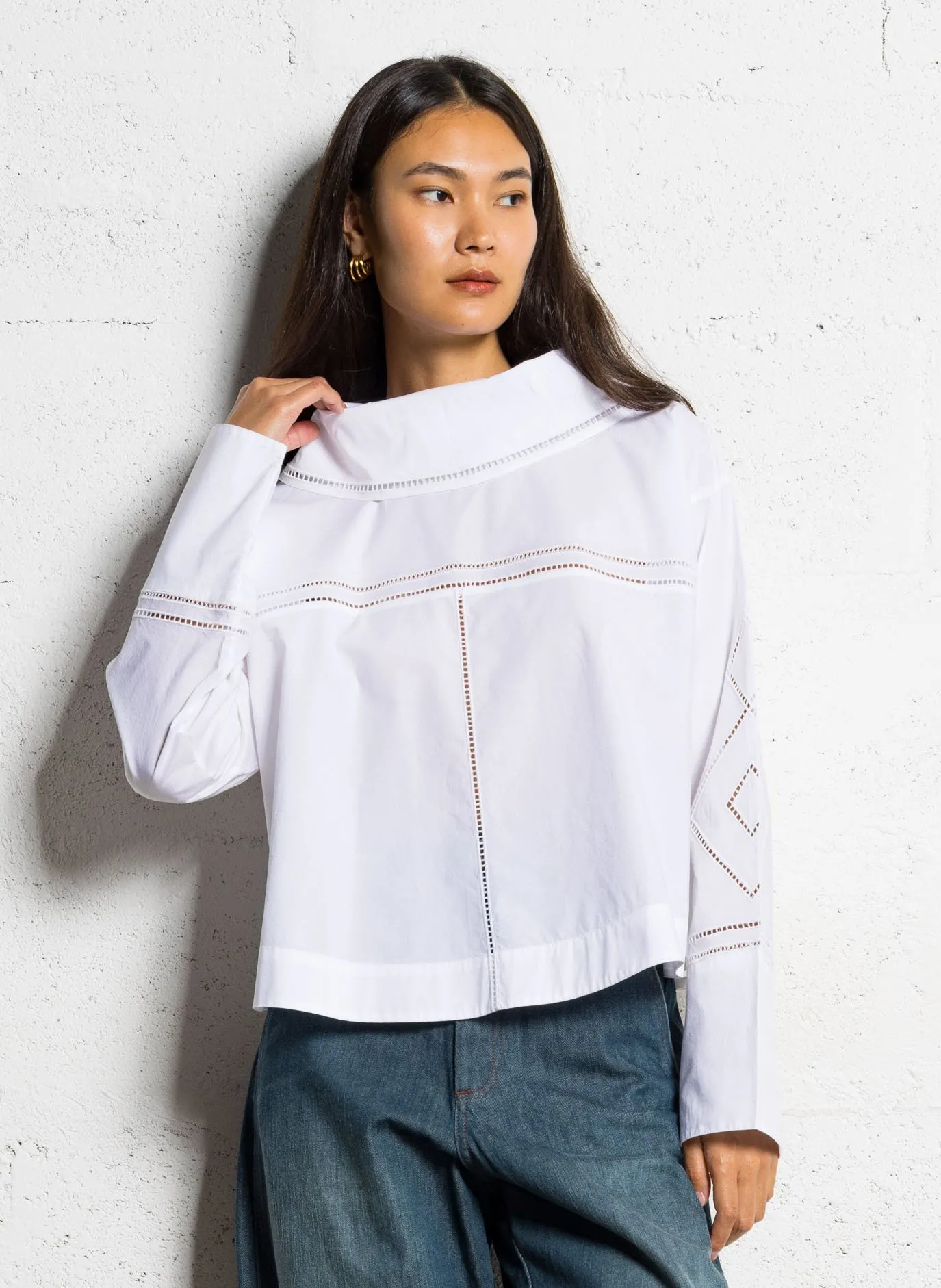 Gerades Baumwollhemd mit Stickerei Weiss GUILLEMETTE