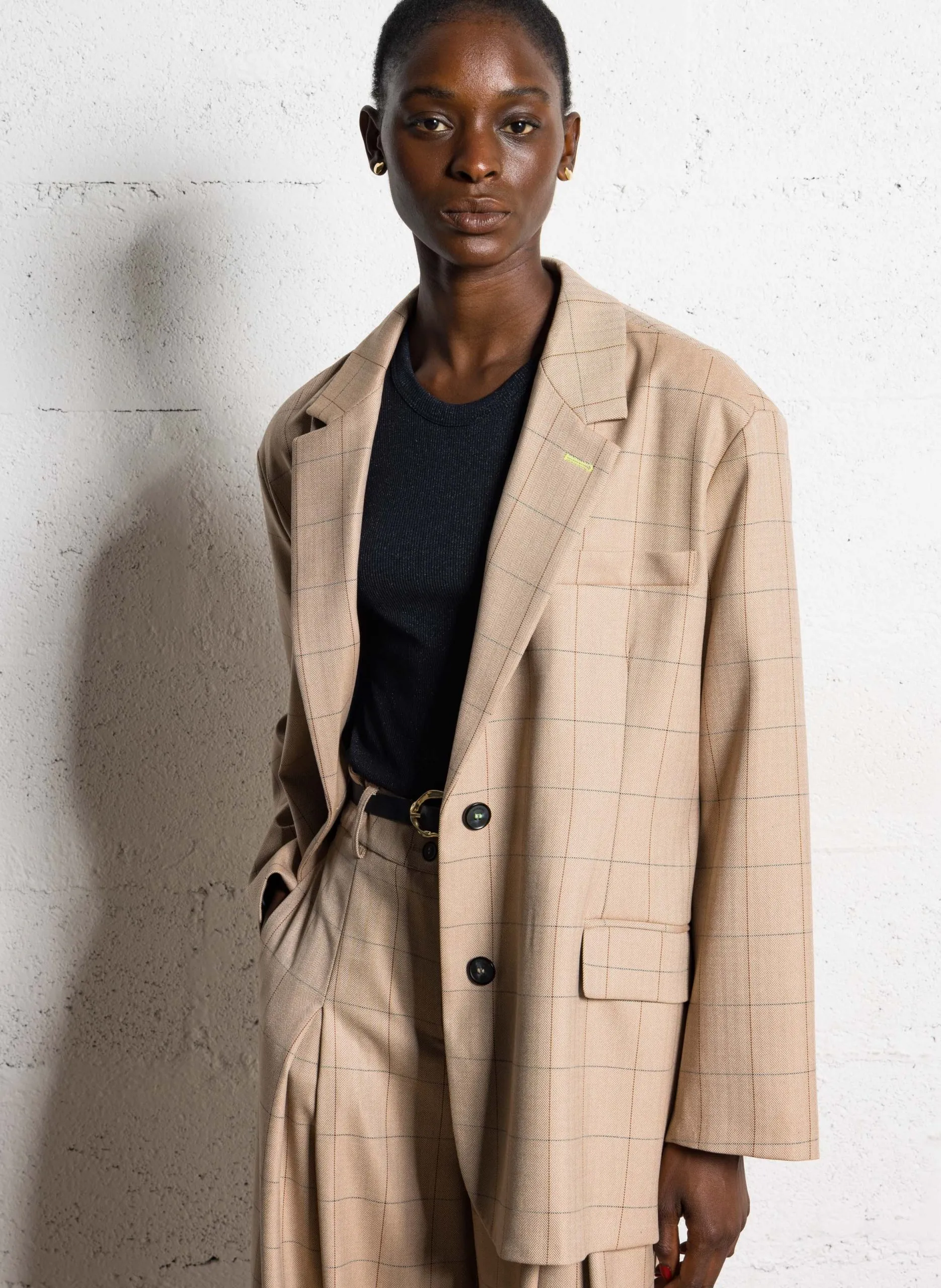 Oversize Blazer mit Karomuster am Revers Braun