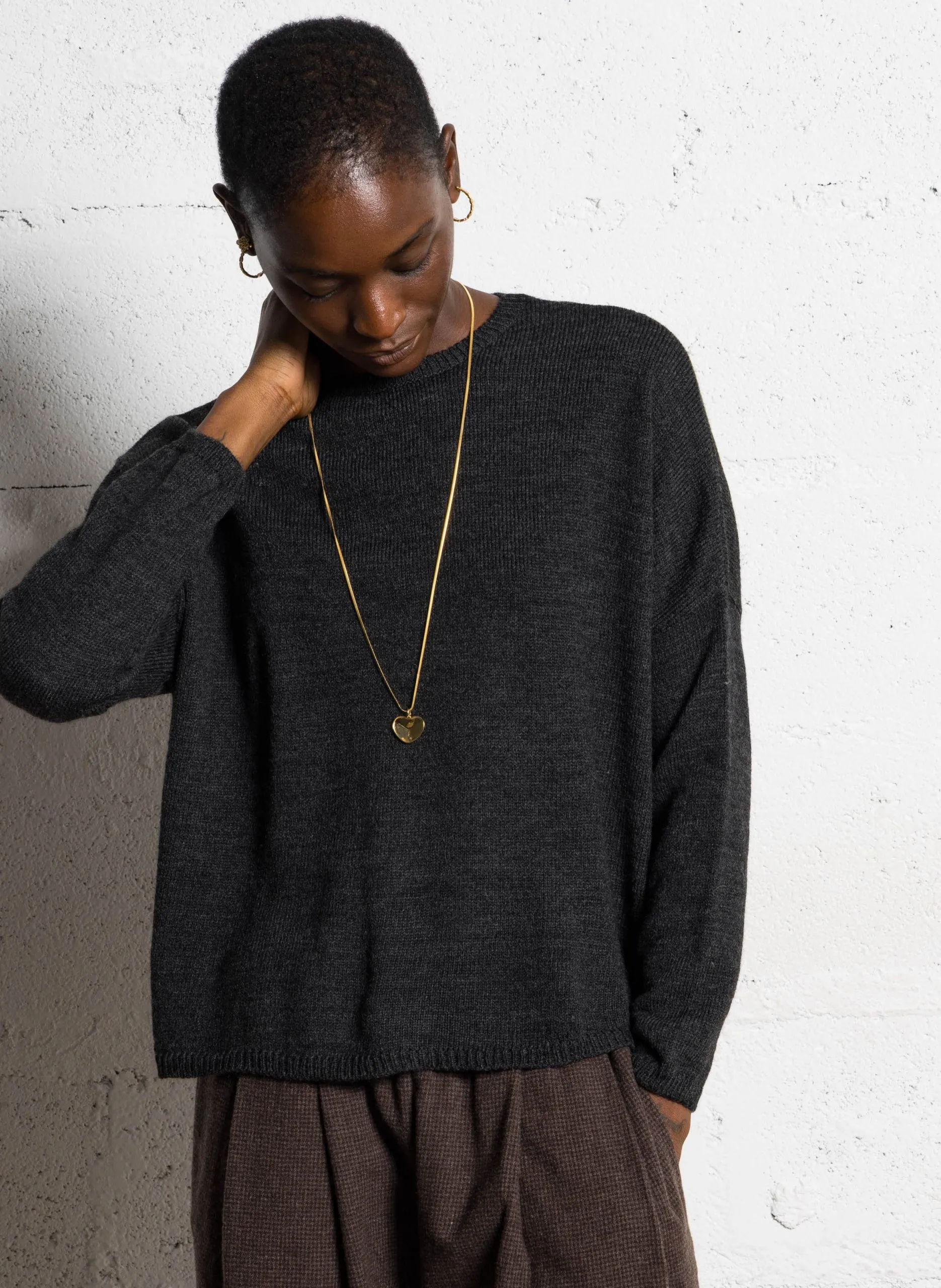 Oversize Rundhalsausschnitt-Pullover aus Alpakamischung Schwarz GRENVILLE