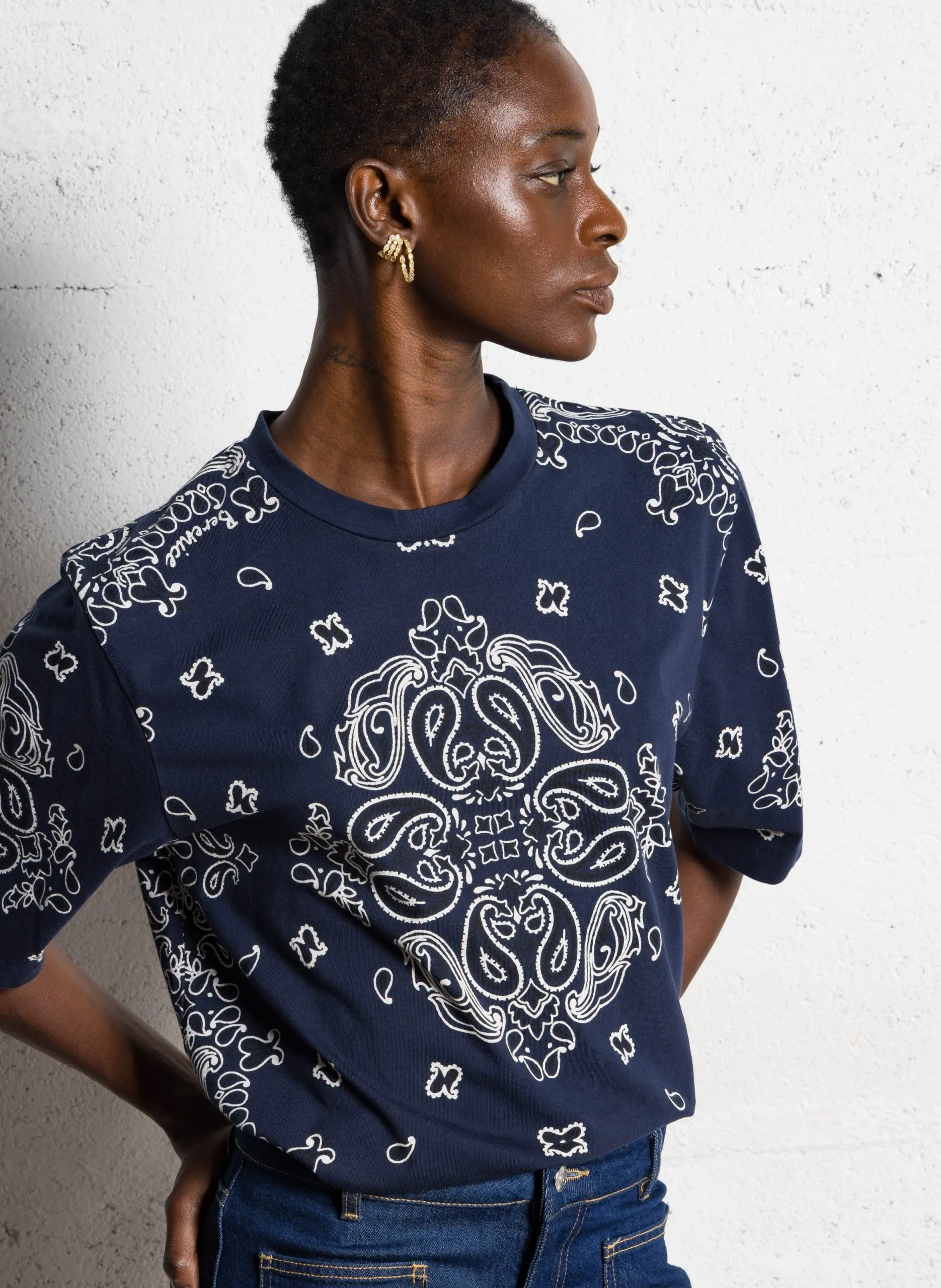 Oversize Rundhalsausschnitt Top aus bedruckter Baumwolle Blau TEEBANDANA