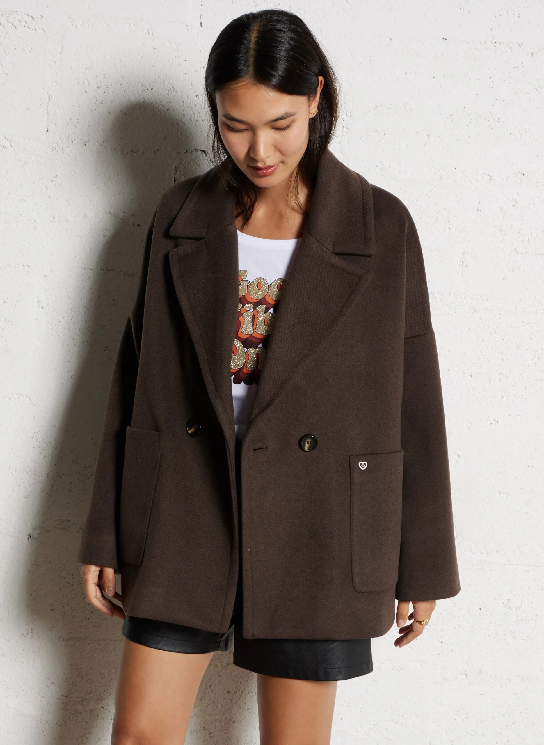 Oversize-Jacke mit Reverskragen Braun