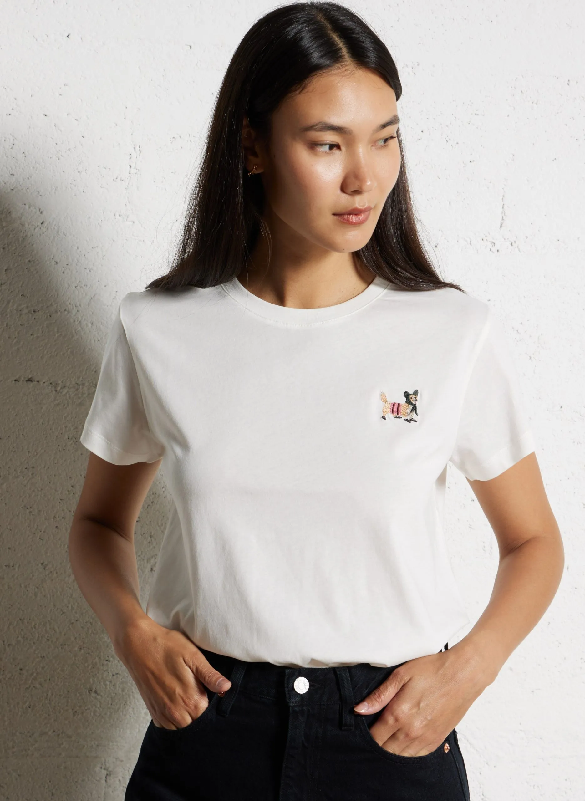 Baumwoll-Pullover mit Rundhalsausschnitt Weiss FANTINE