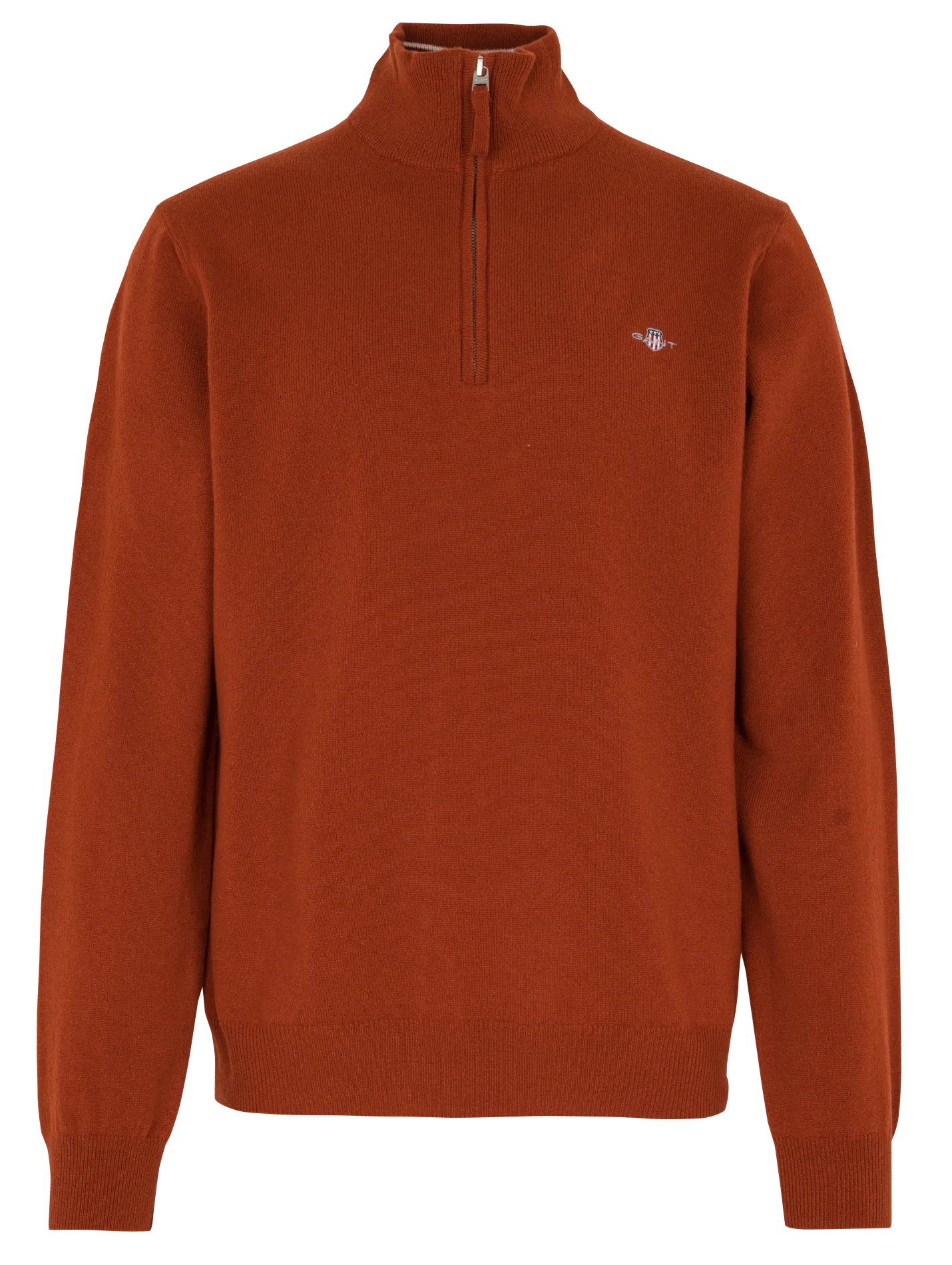 Gerade geschnittener Wollpullover mit Stehkragen und Reißverschluss Rot