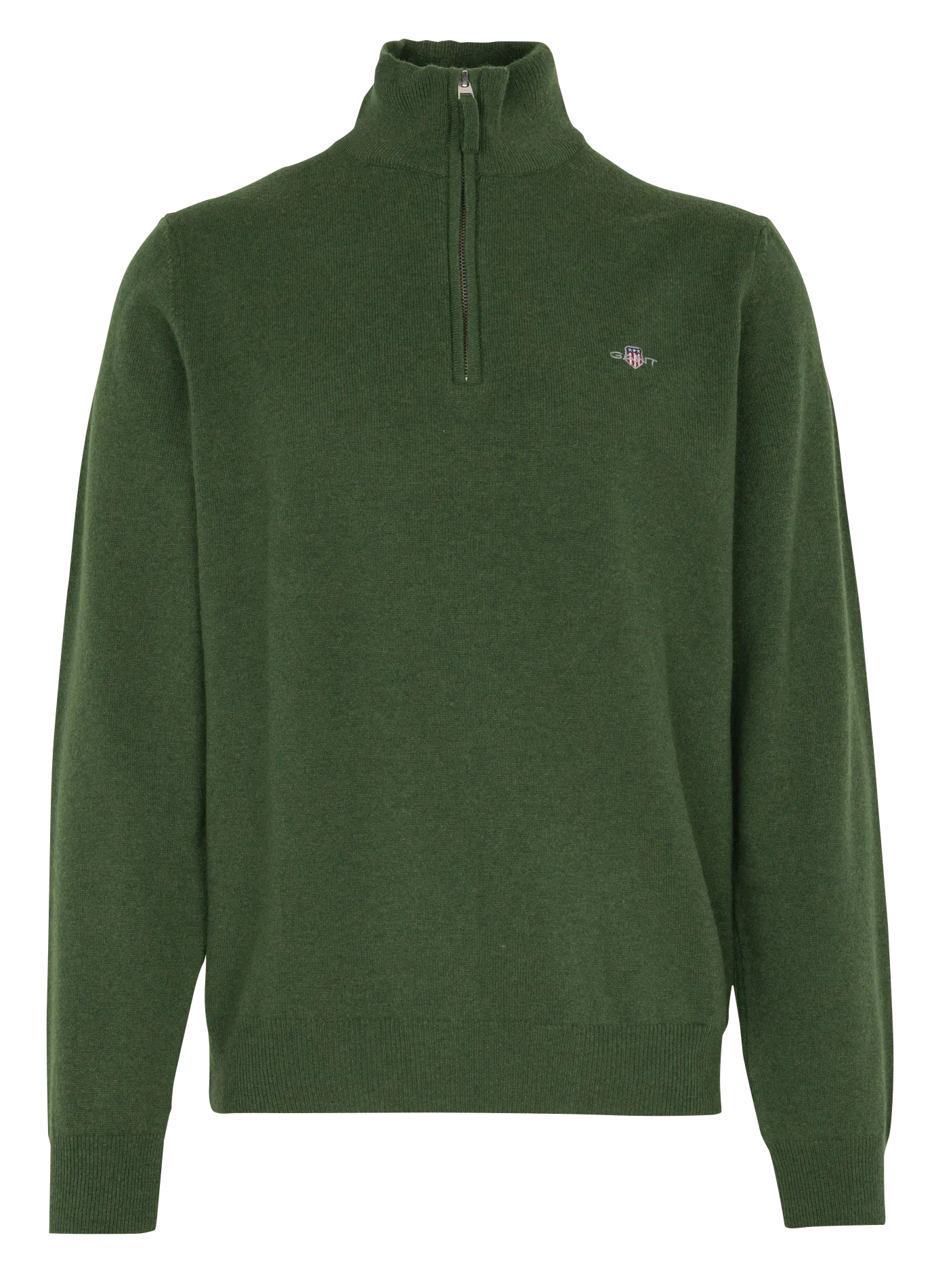 Gerade geschnittener Wollpullover mit Stehkragen und Reißverschluss Grun