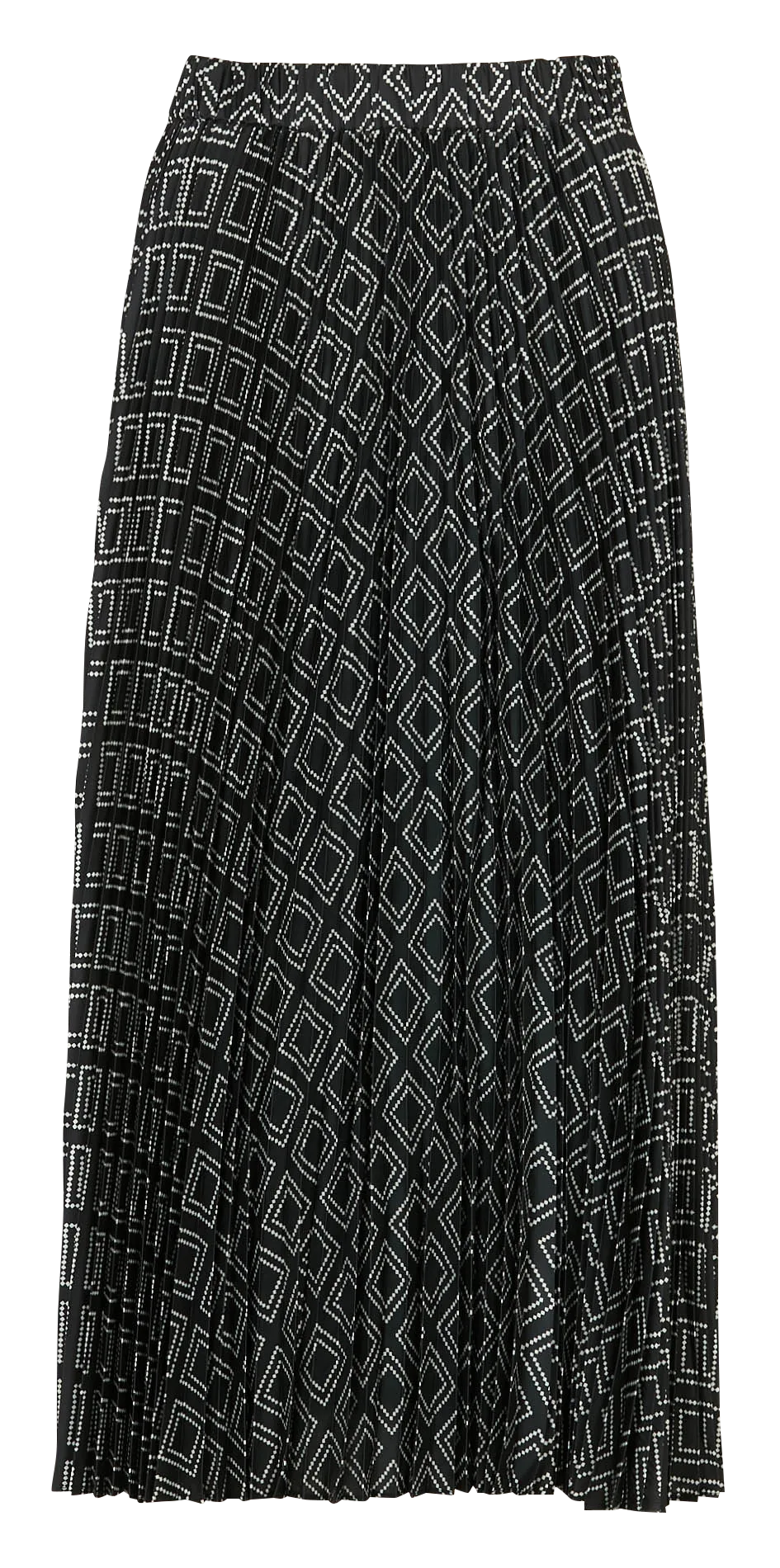 Halblanger Faltenrock mit Print Schwarz JUNON