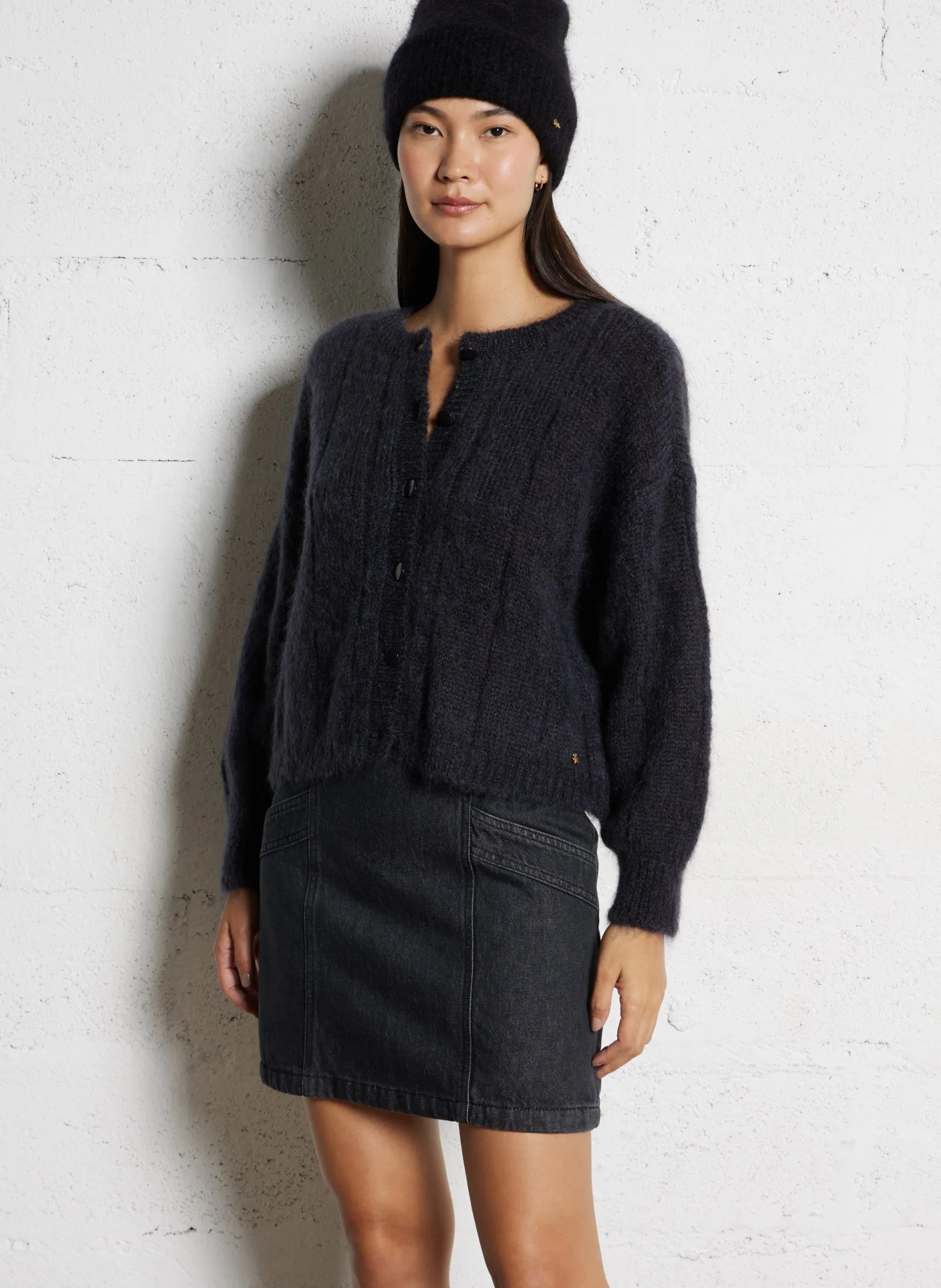 Flauschige weite Wollmischweste Schwarz CHOUETTE