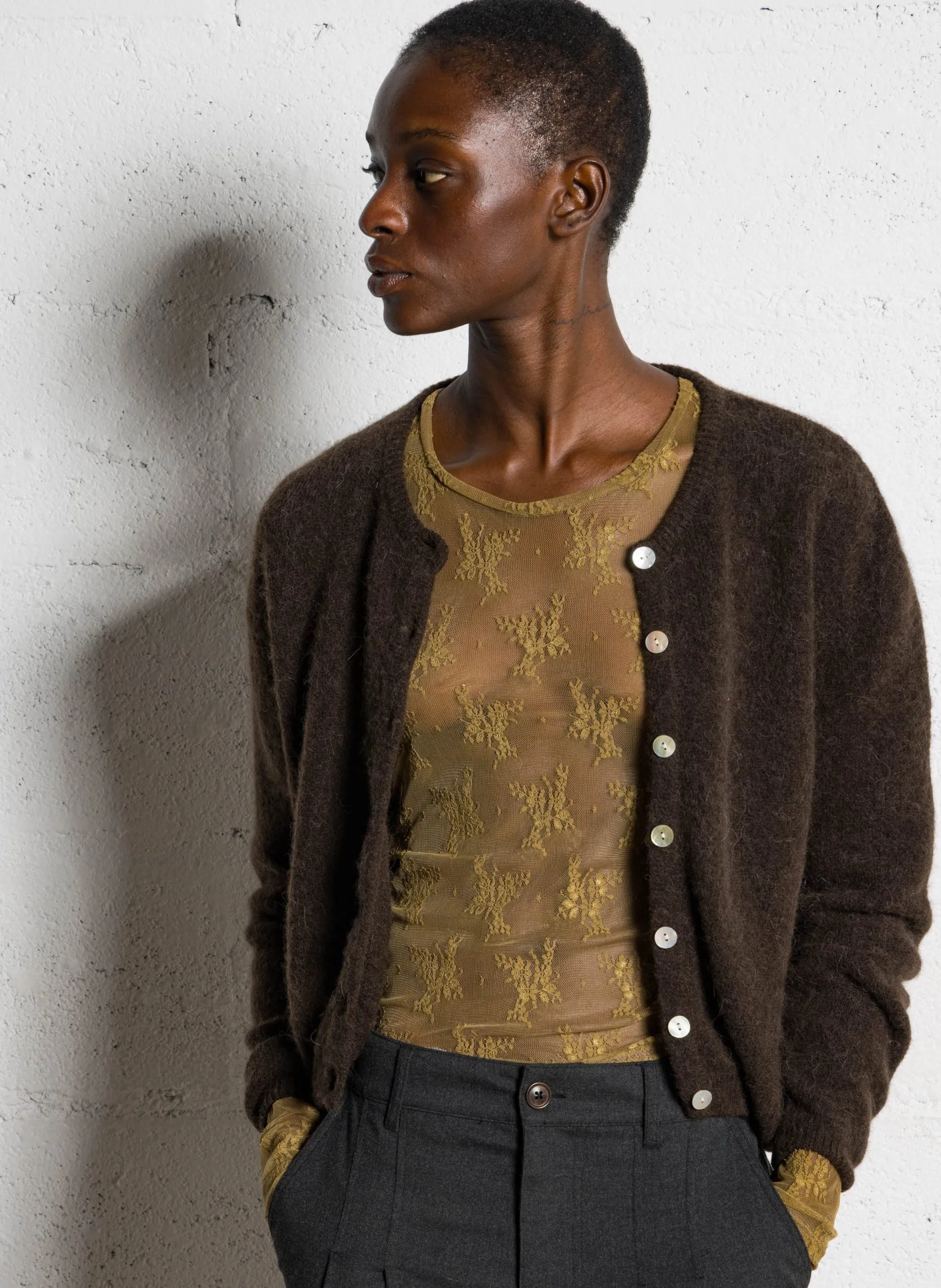 Weit geschnittene Strickjacke aus Wollmix Braun VITOW