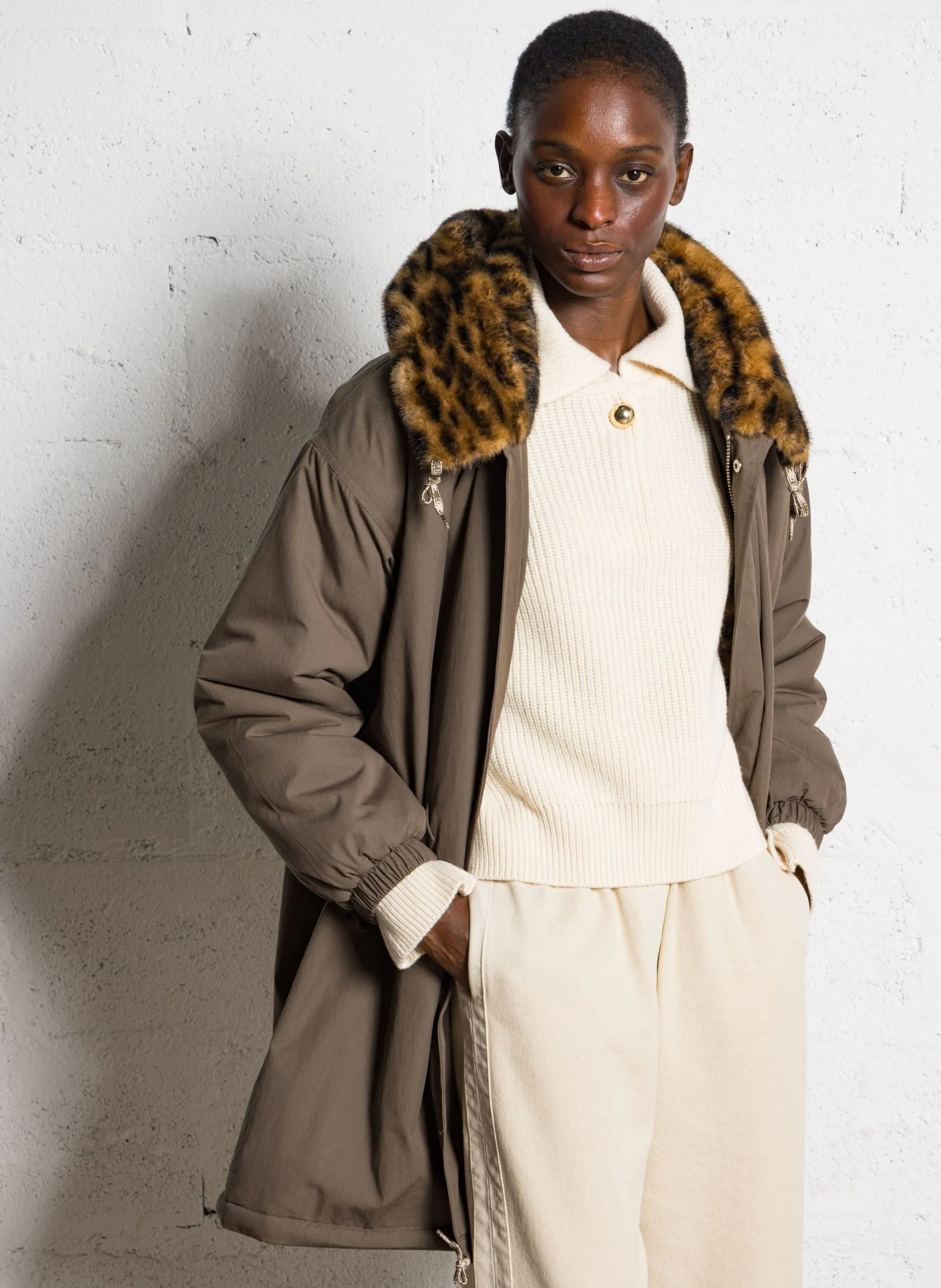 Kapuzenmantel aus Baumwoll-Mix Khaki LAOS