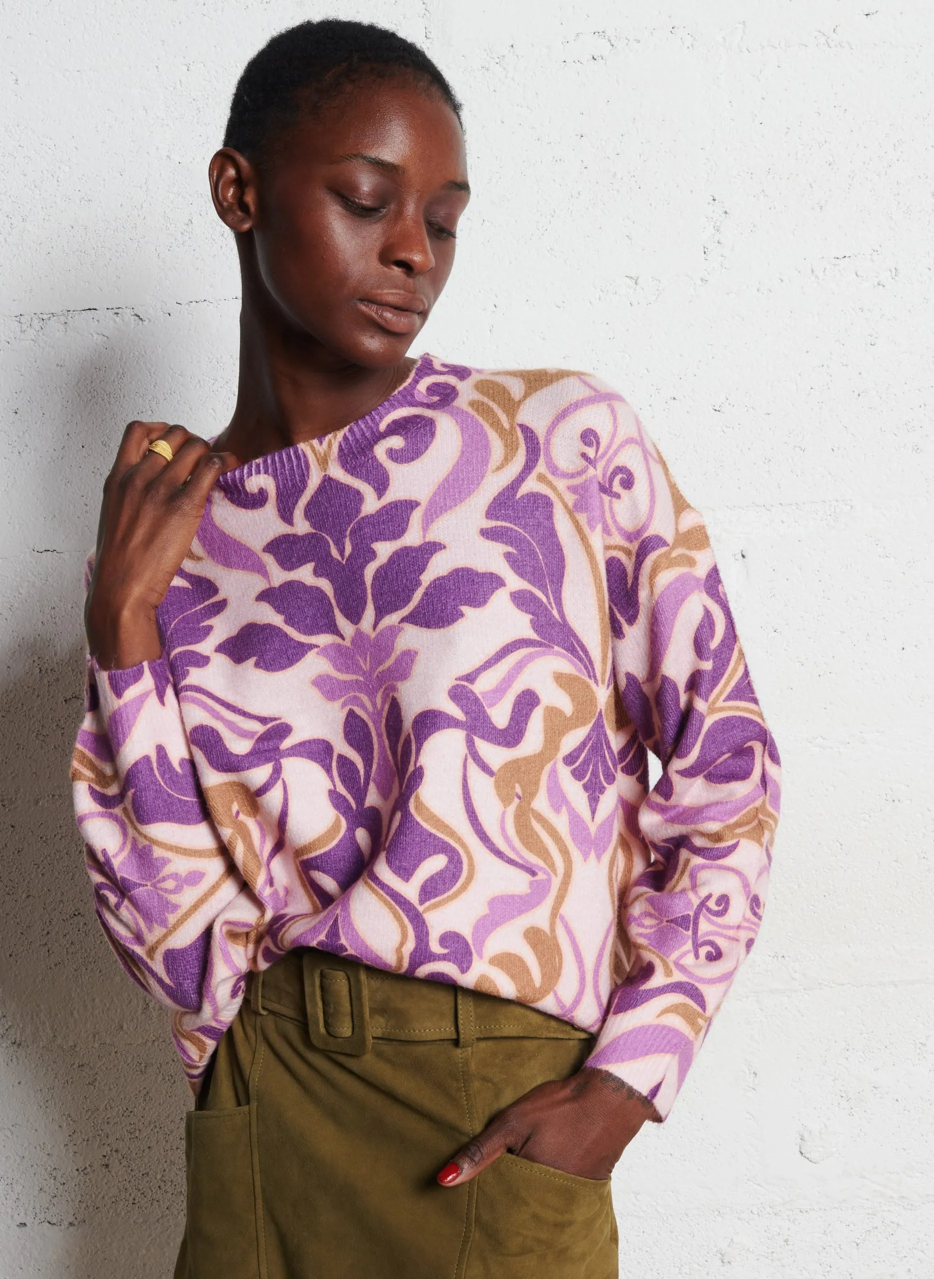 Bedruckter Rundhalspullover Violett MADY