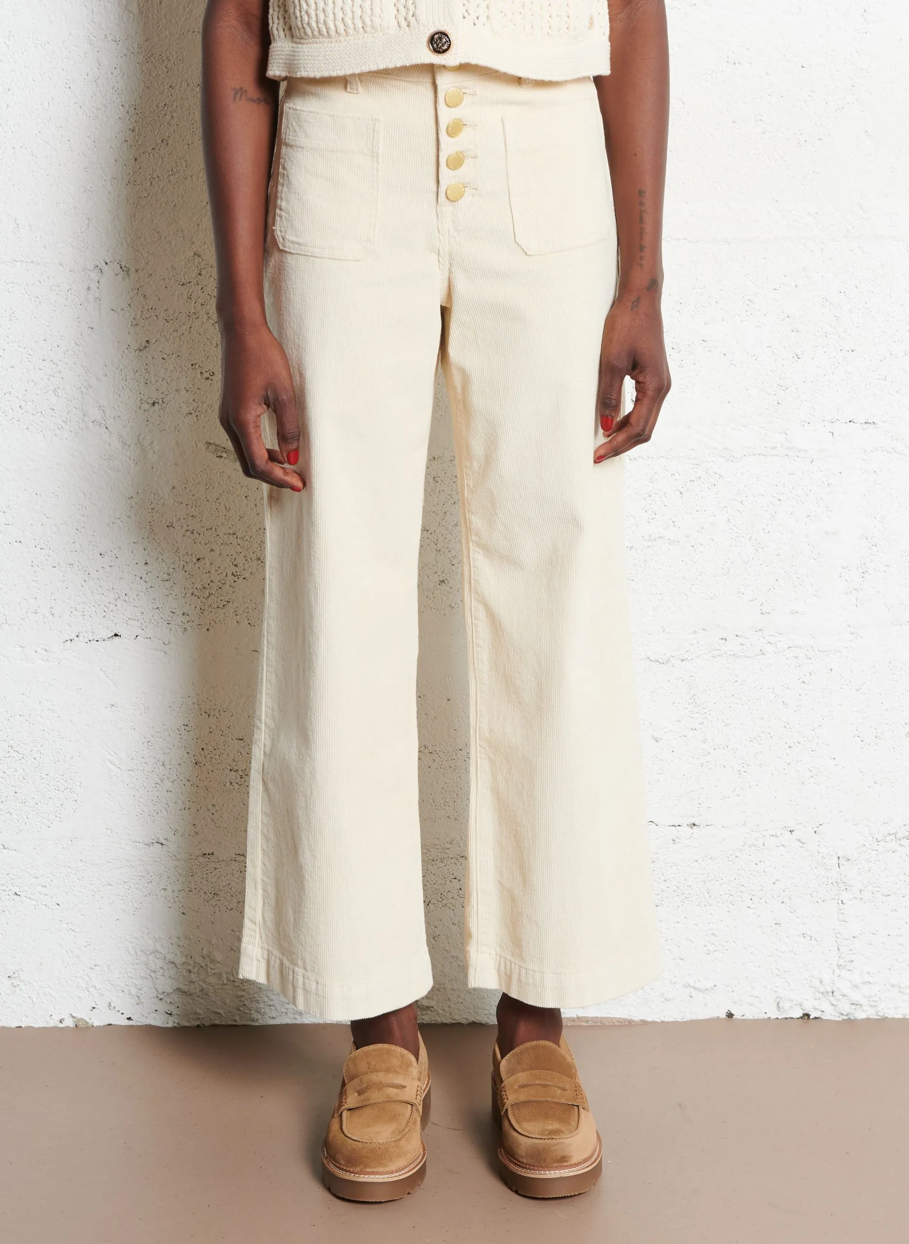 Ausgestellte High Waist Jeans Beige ATLANTA