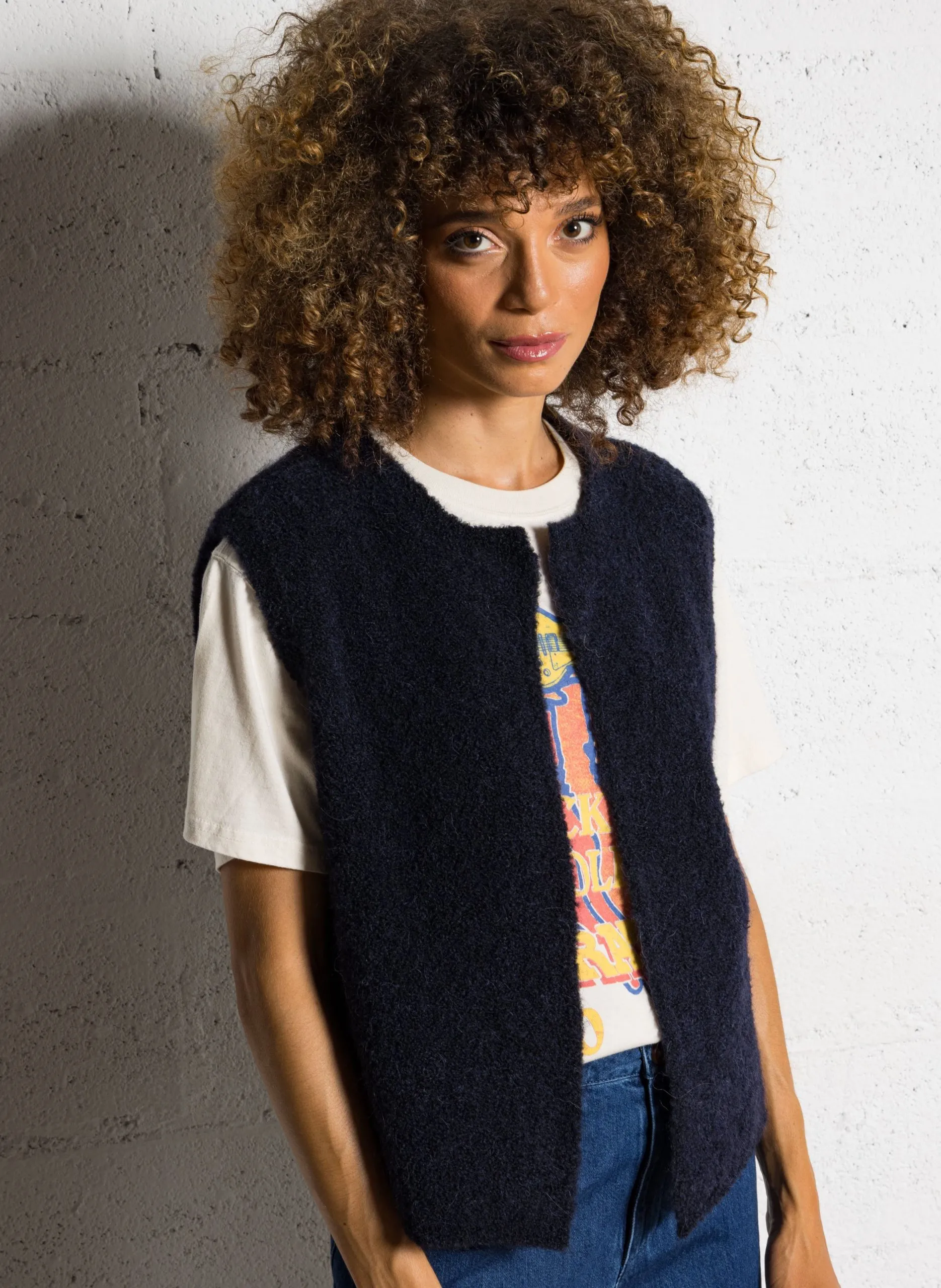 Strickjacke aus Woll-Mix mit Rundhalsausschnitt Blau ACHILLE