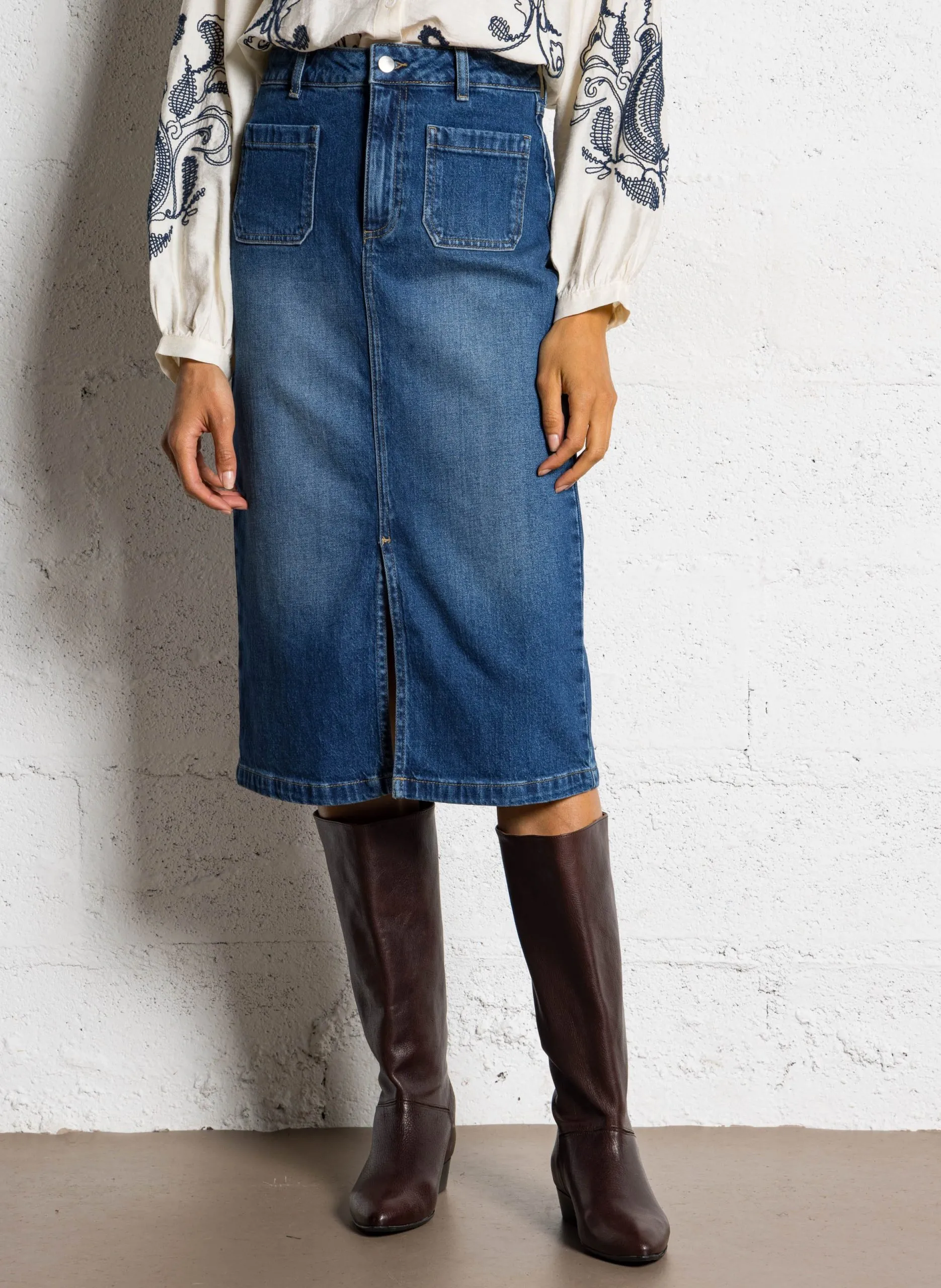 Midi-Jeansrock mit Schlitz Blau CLEO