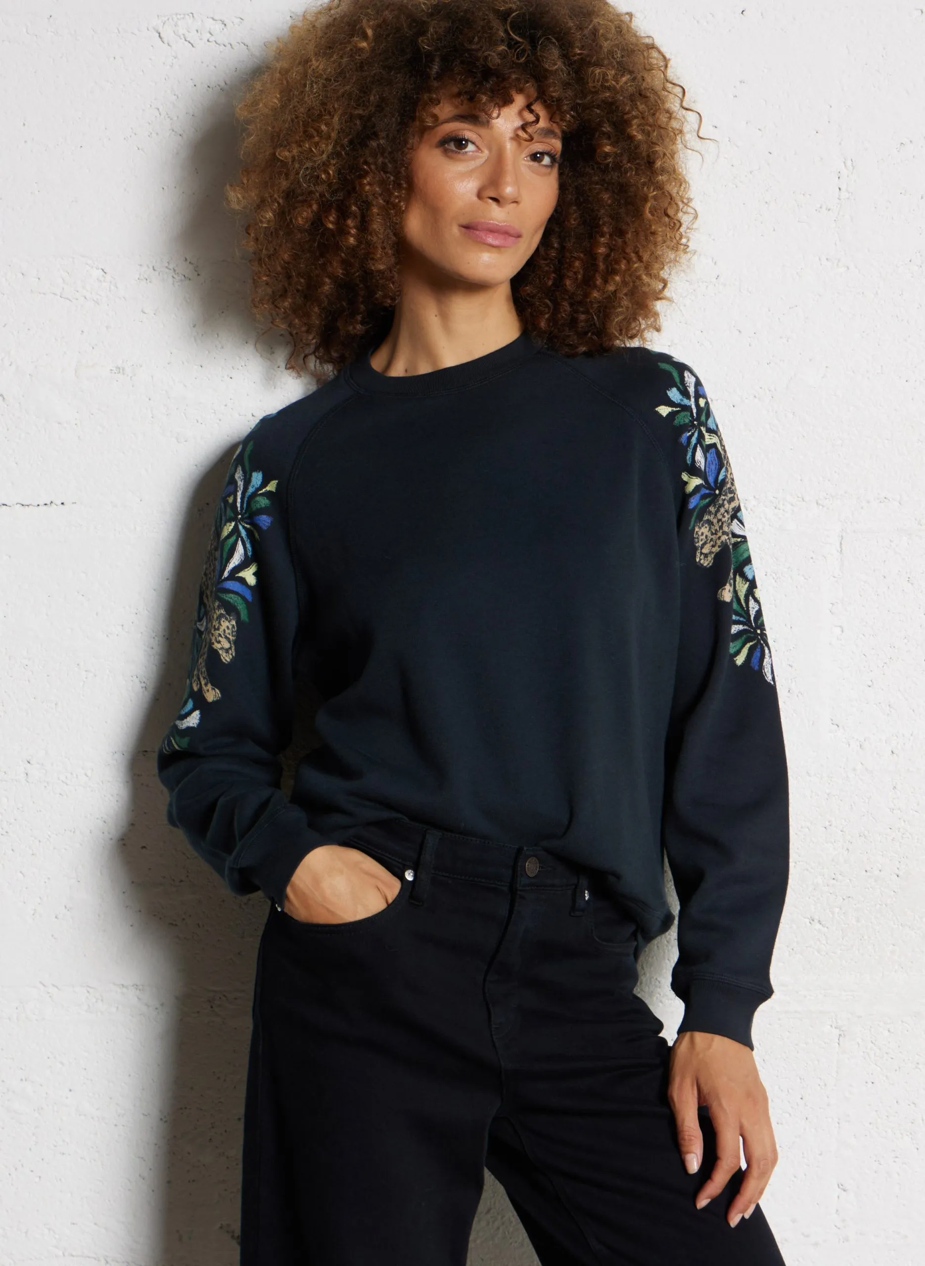 Gerader Rundhalsausschnitt-Sweatshirt mit Siebdruck aus Baumwollmischung Mehrfarbig TAOPARD