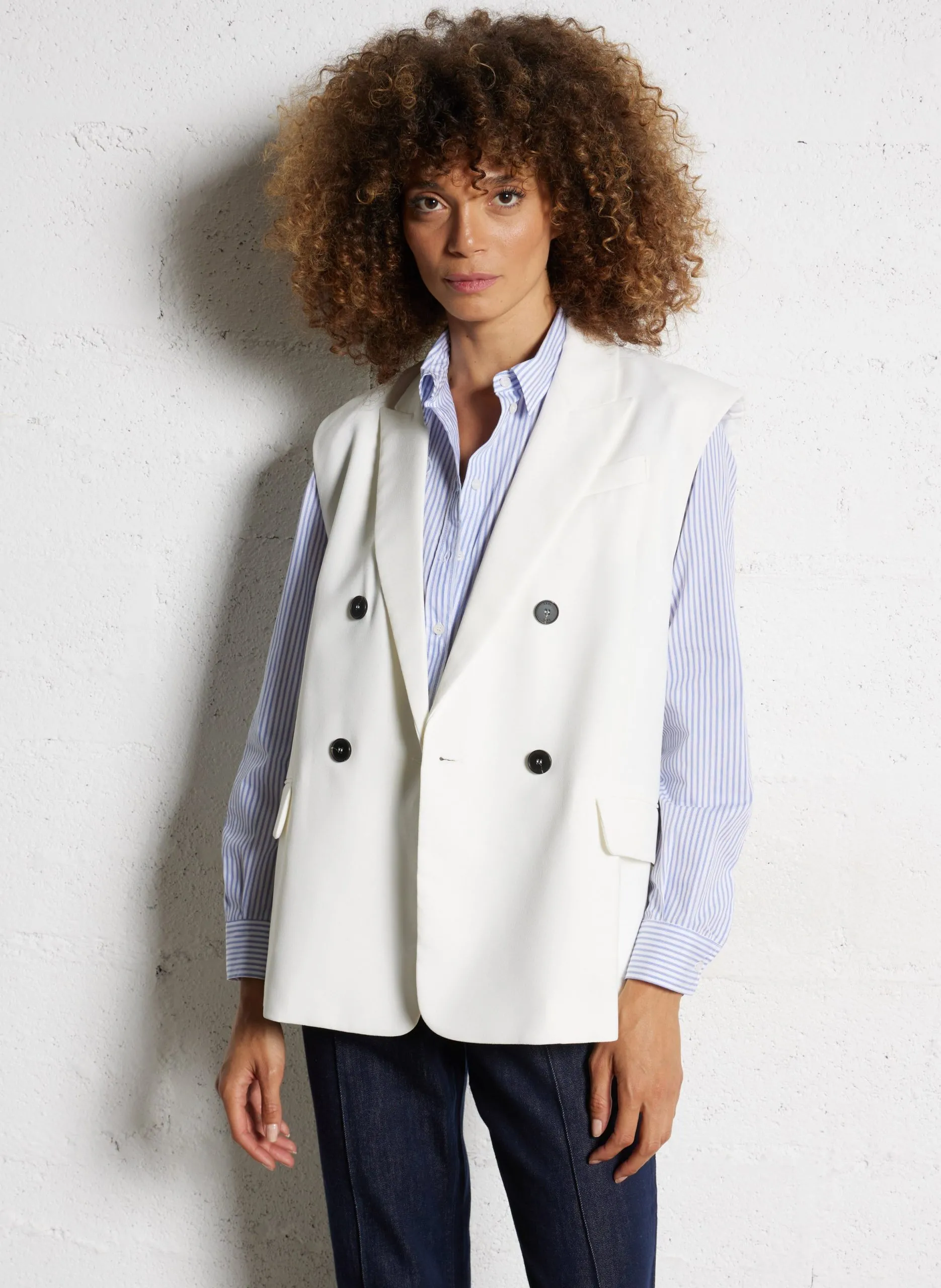 Blazer mit V-Ausschnitt Weiss