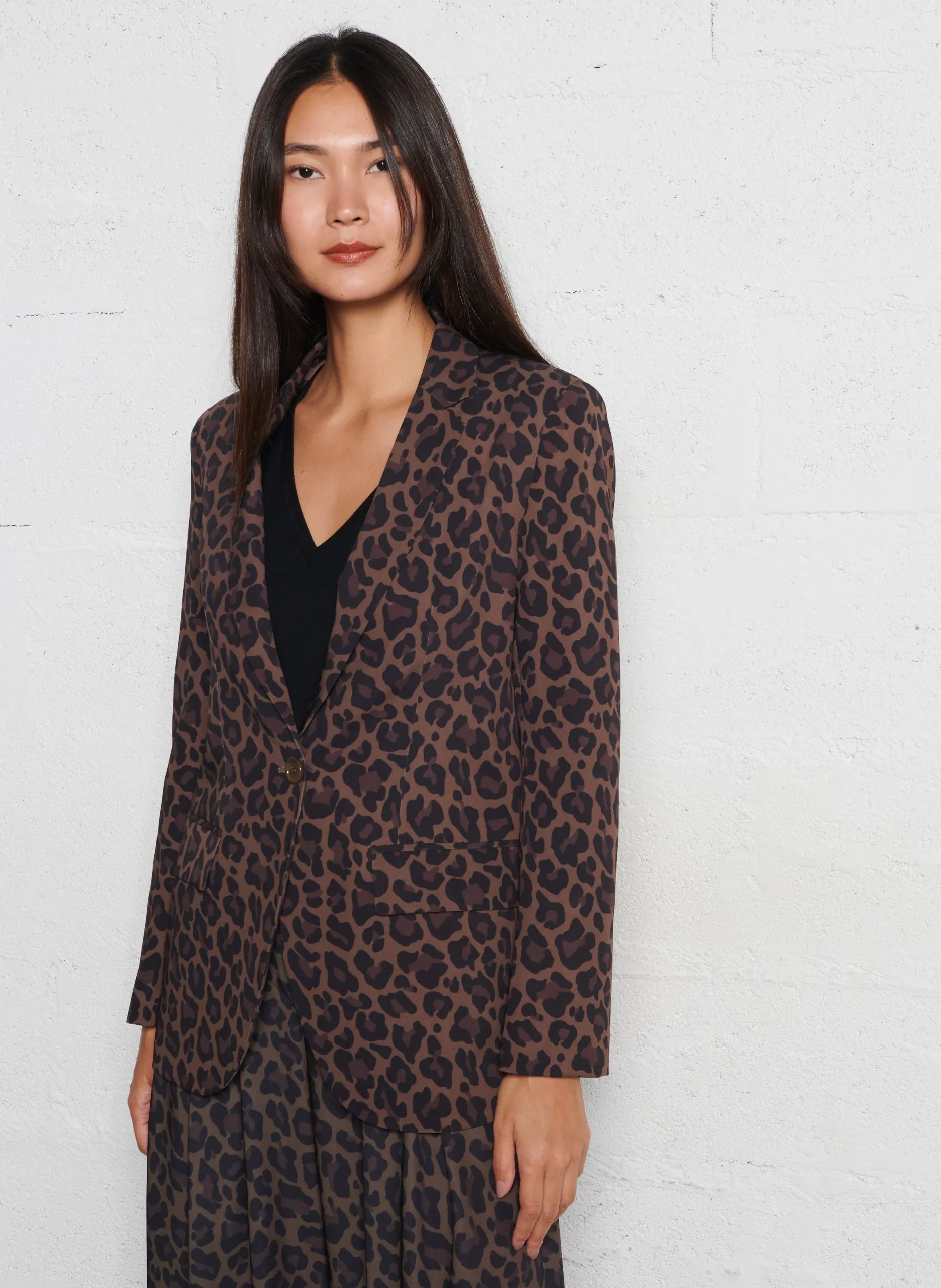 Bedruckte Jacke mit Reverskragen Braun