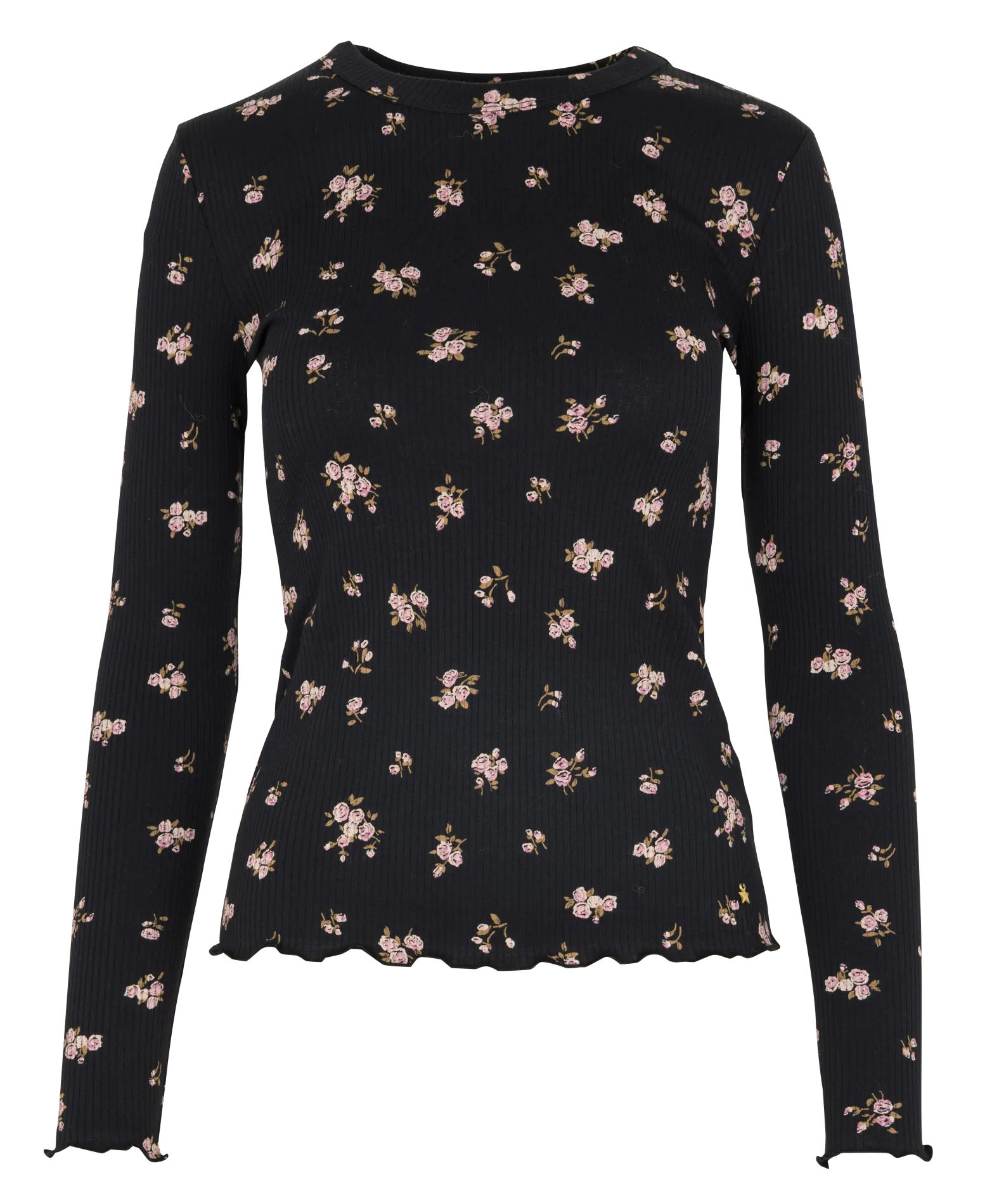 Gerade geschnittenes T-Shirt mit Rundhalsausschnitt und Blumenmuster aus Baumwollmischung Schwarz KALI