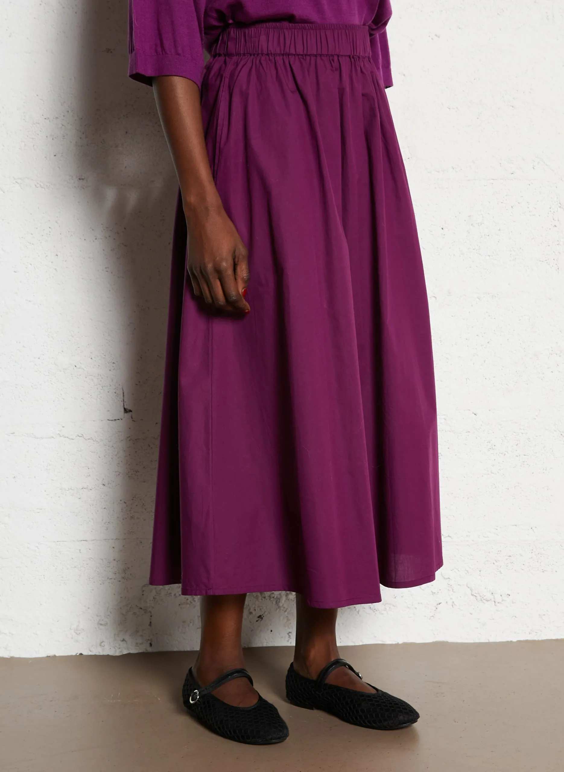Midi-Flared-Rock in einfarbigem Baumwolle Violett BRUNE