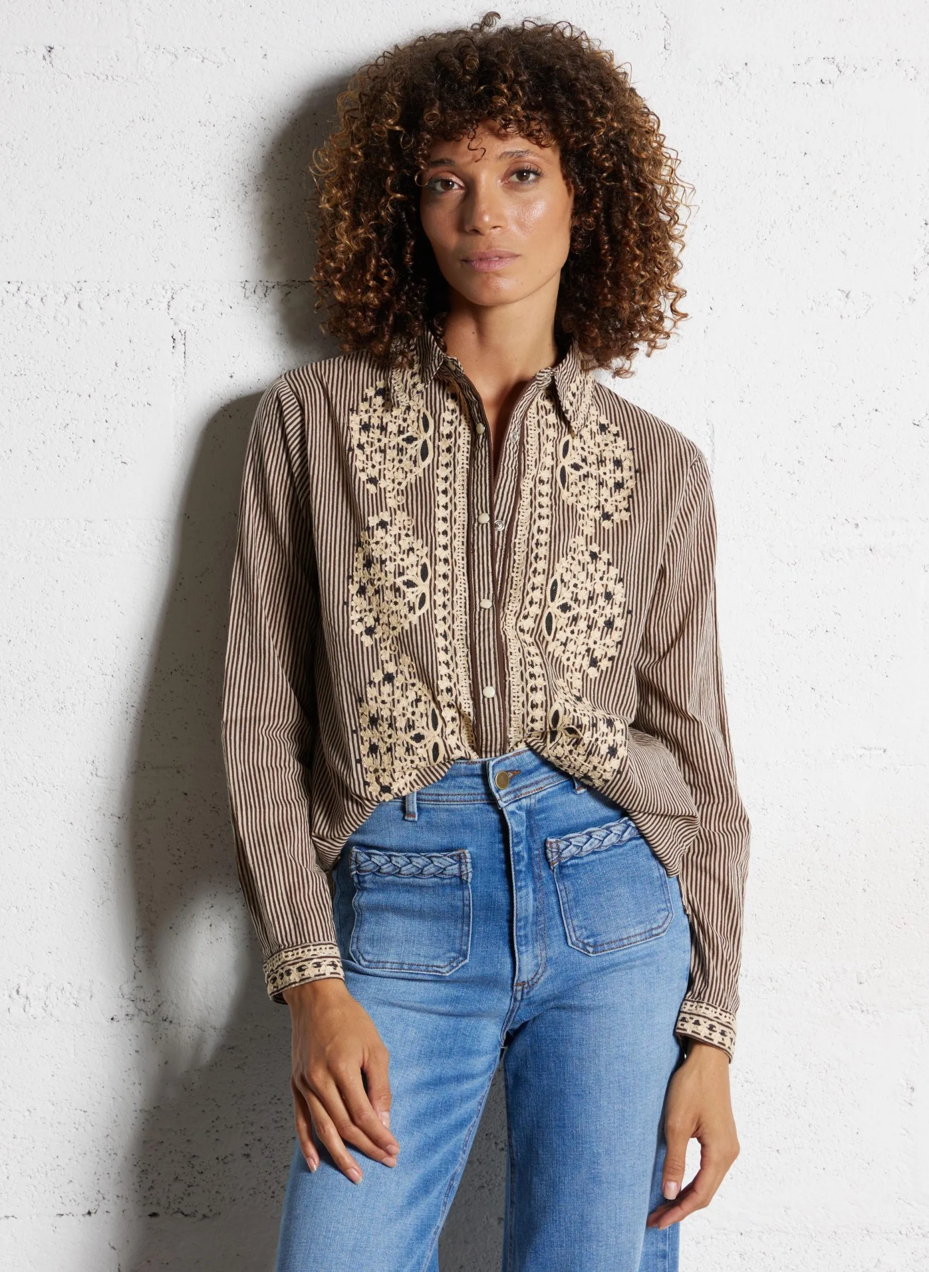 Baumwollbluse mit klassischem Kragen Beige COHIBA BEBO