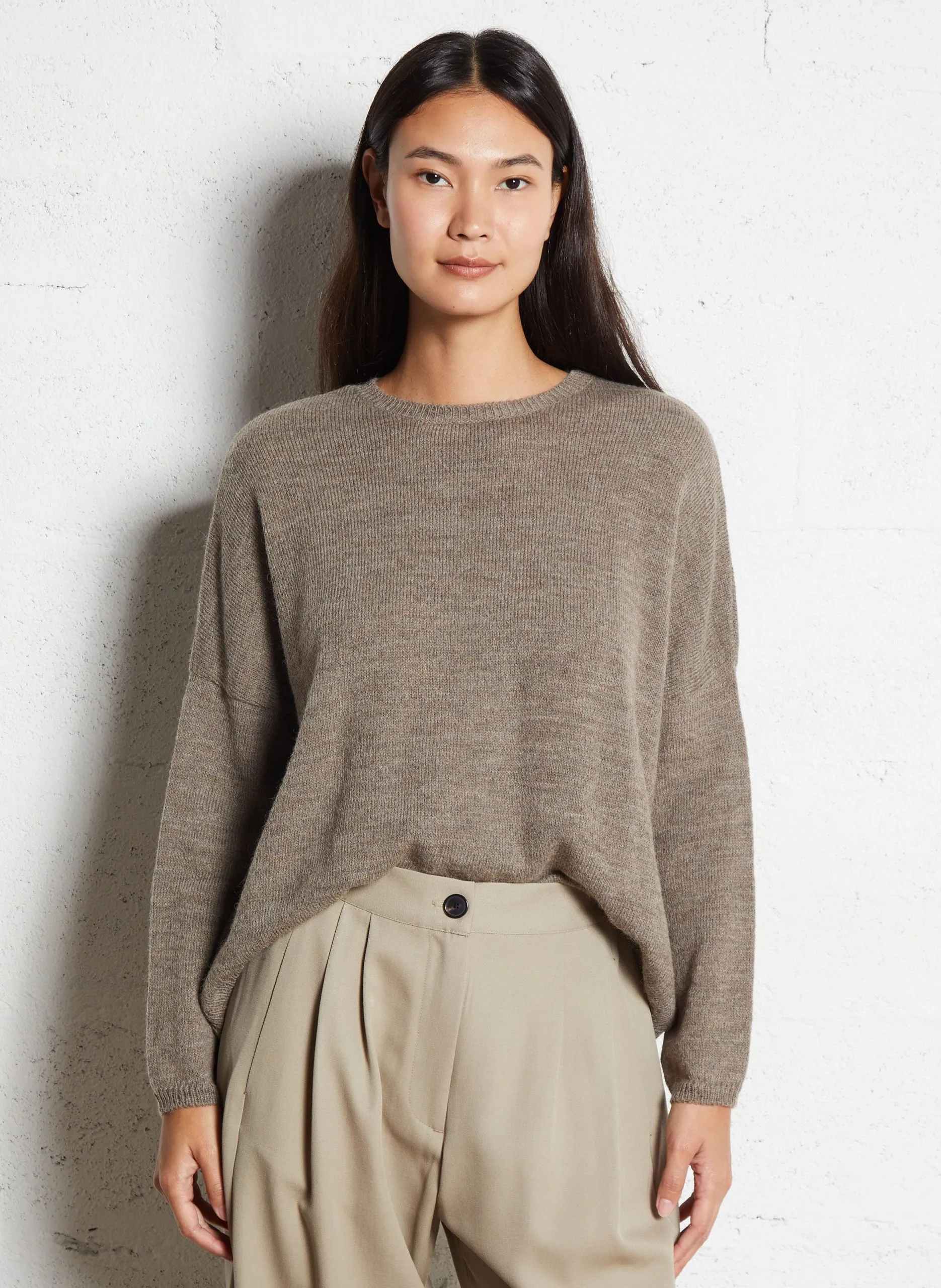 Oversize Rundhalsausschnitt-Pullover aus Alpakamischung Braun GRENVILLE