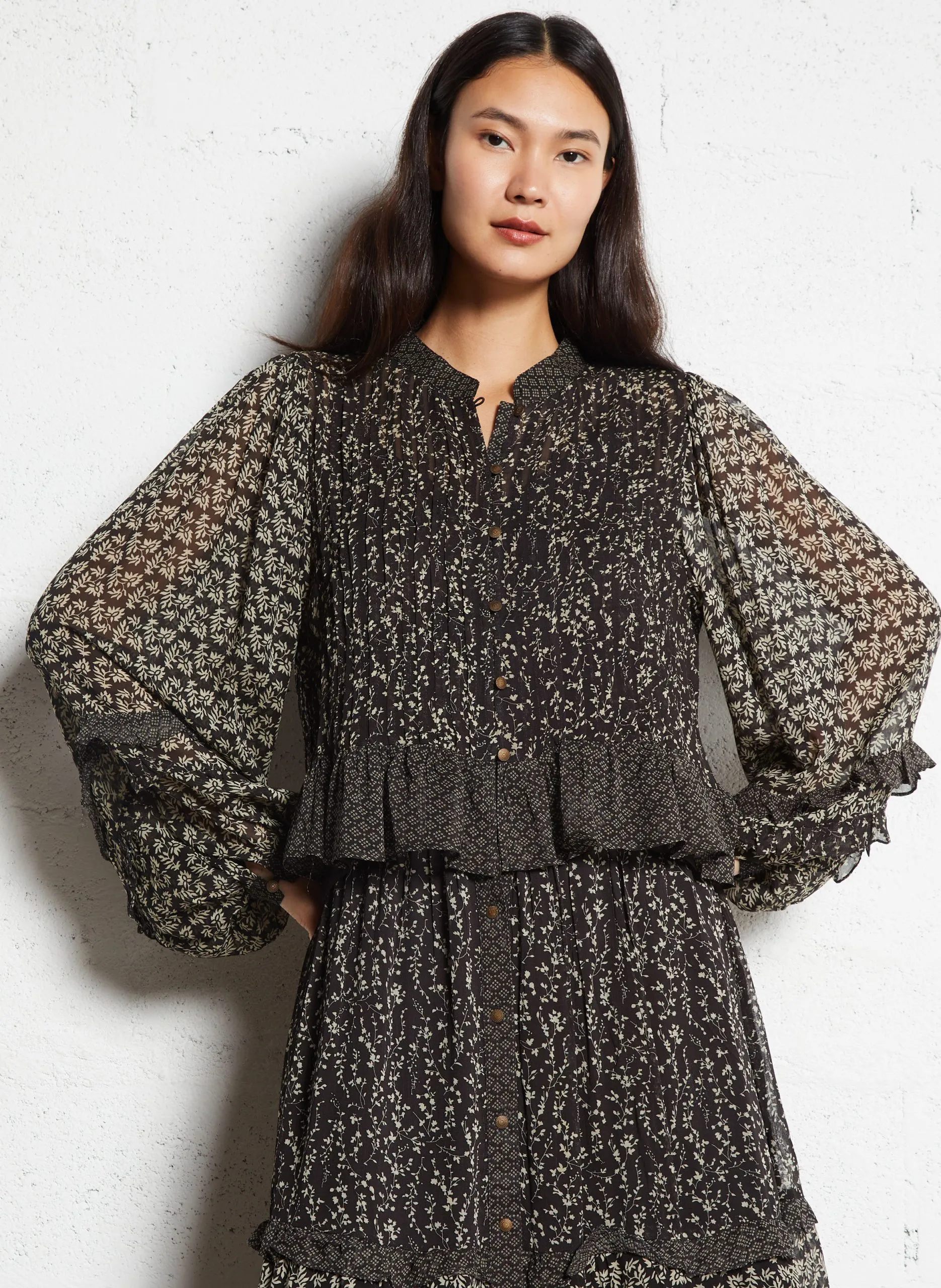 Bedruckte Bluse mit Rundhalsausschnitt Schwarz PAYES CATALINA