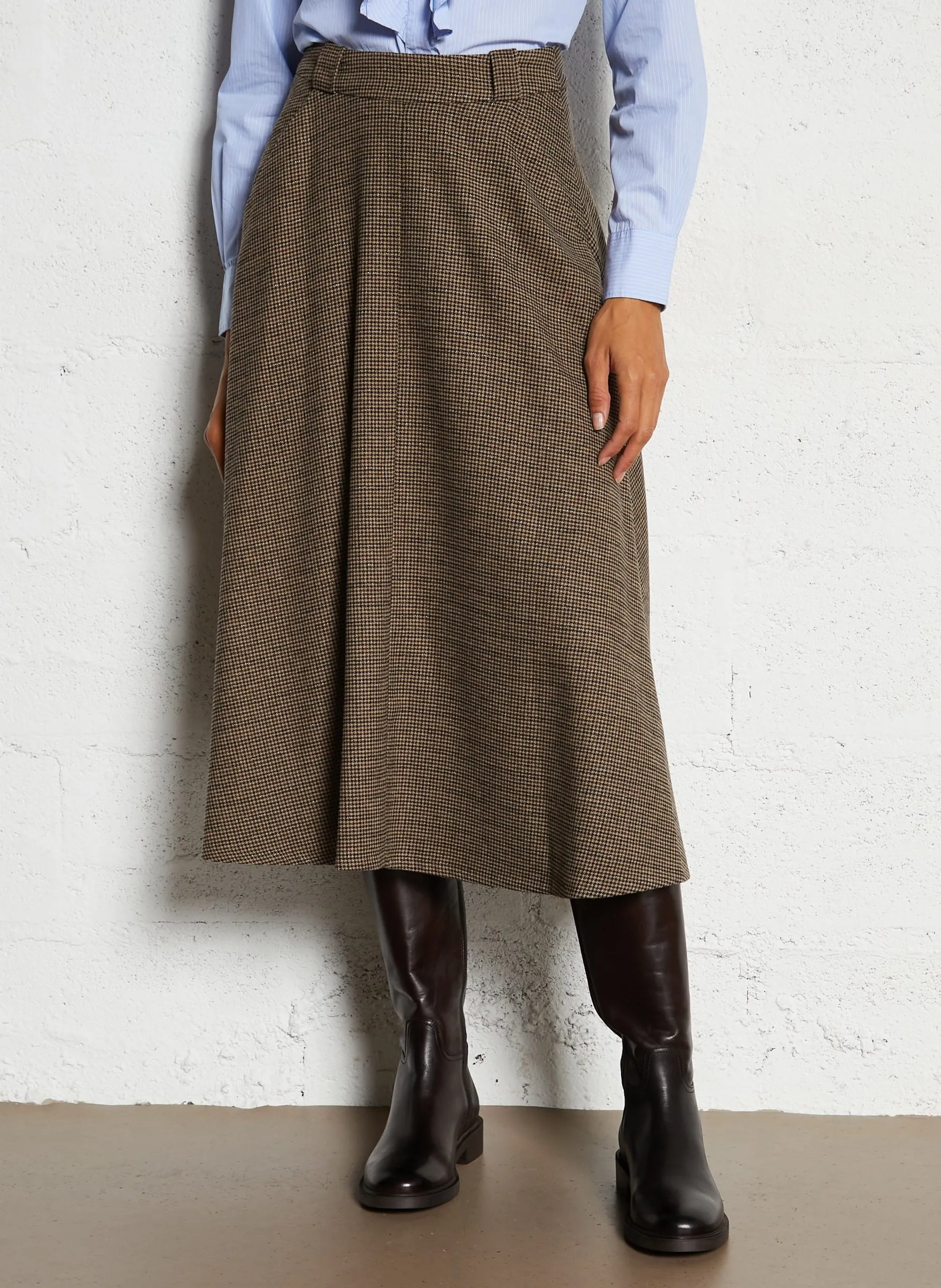 Mittellanger Rock mit Hahnentrittmuster Blau JEYO