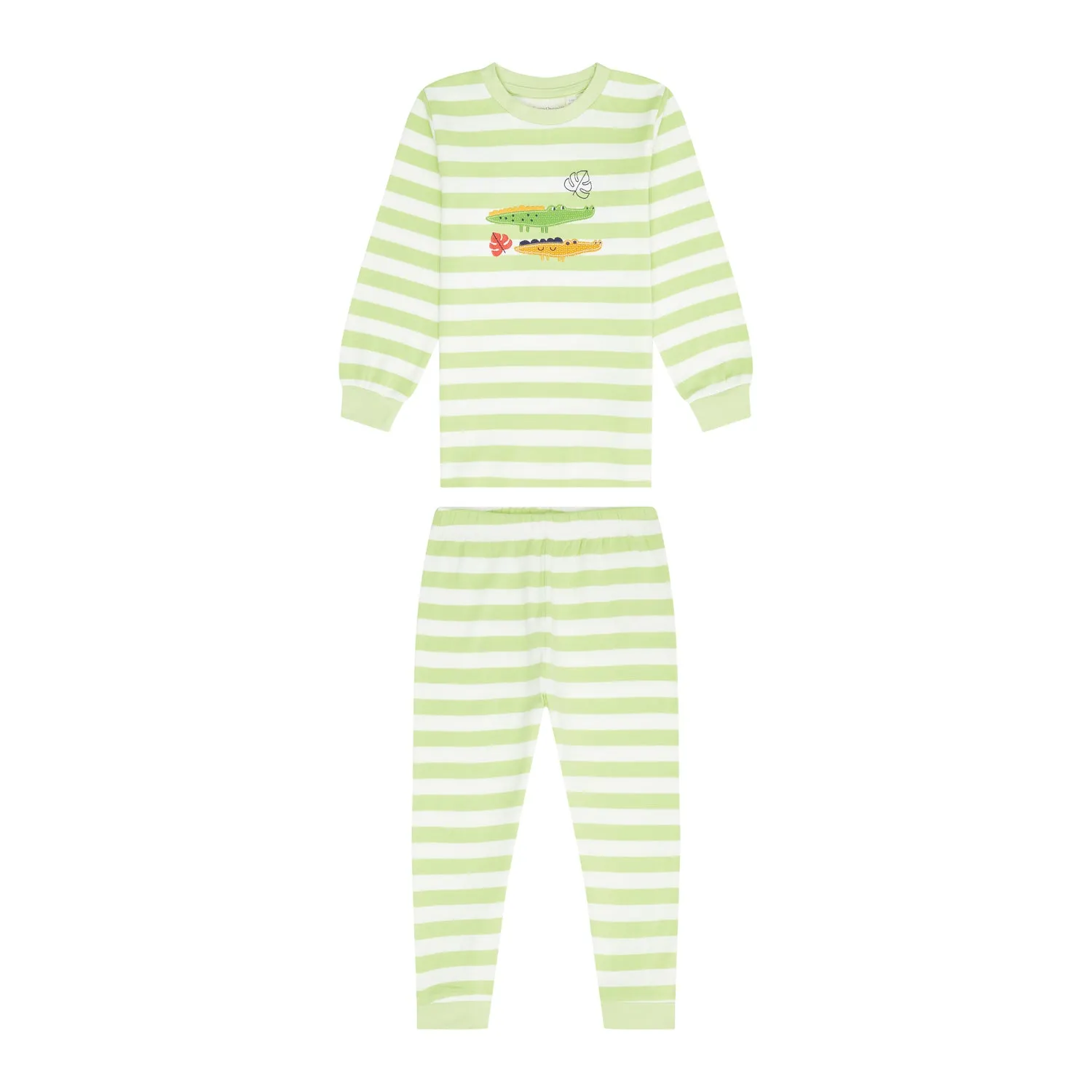 Sense Organics Long John Retro Pyjama Schlafanzug Lime Cream Stripes Crocodile